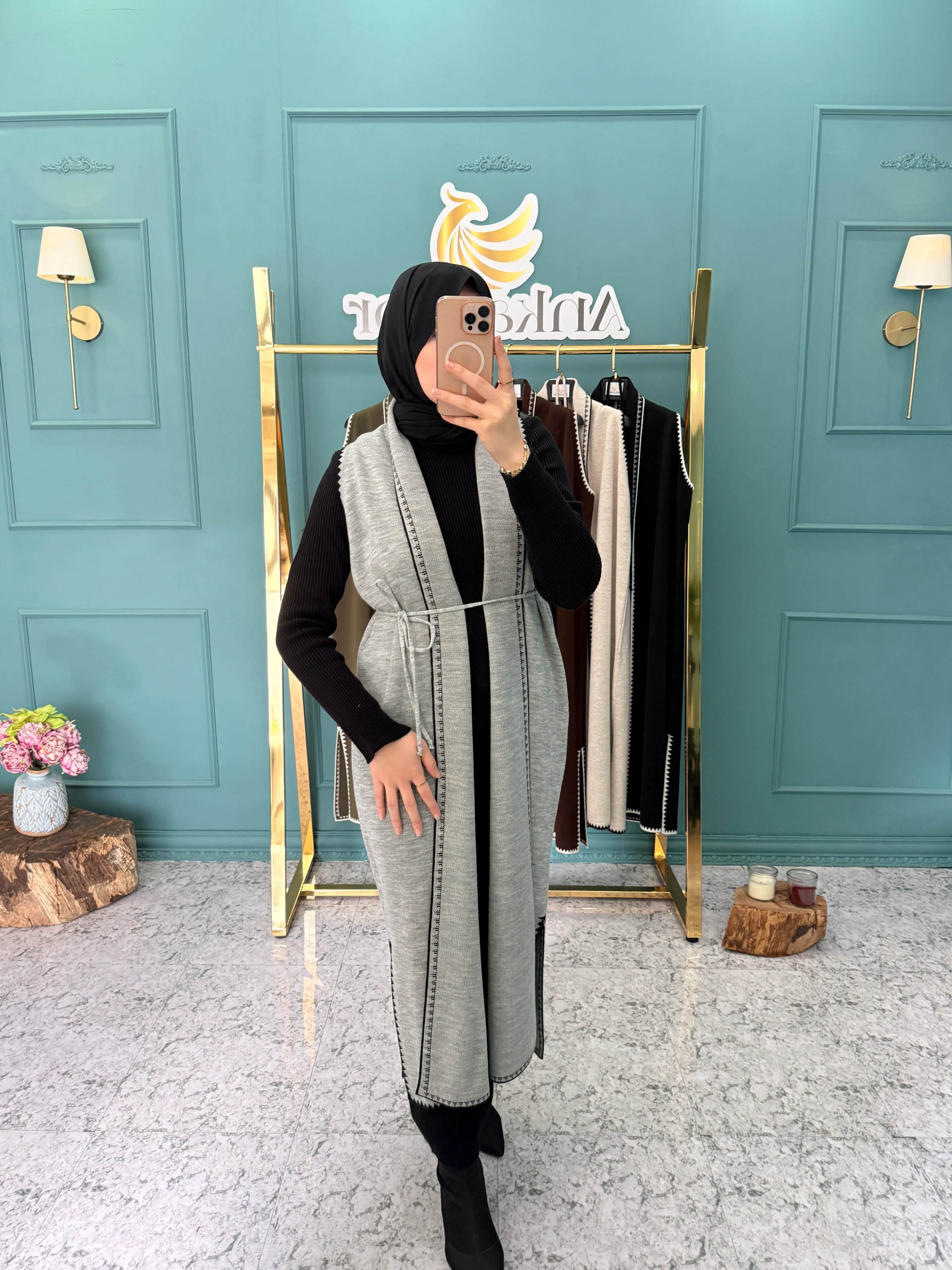 Ankanoor Çoban Nakışlı Kruvaze Çelik Yelek ANKA2518205 - gri