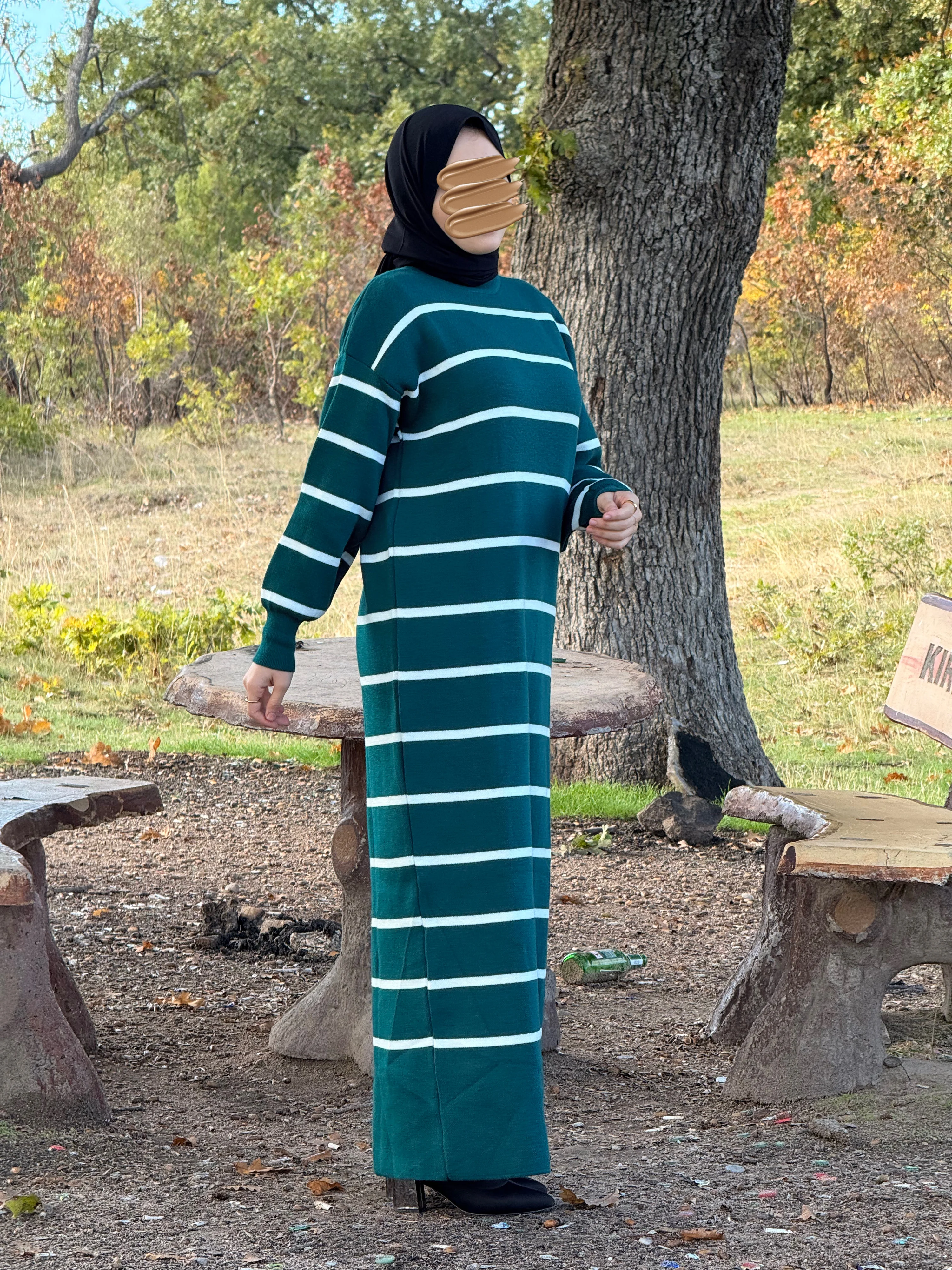 Ankanoor Çizgili Triko Elbise ANKA252010