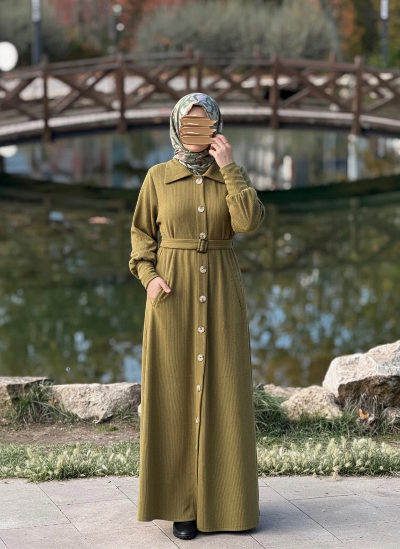 Ankanoor Flato Cepli Toka Kemerli Örme Ferace ANKA255115 - haki