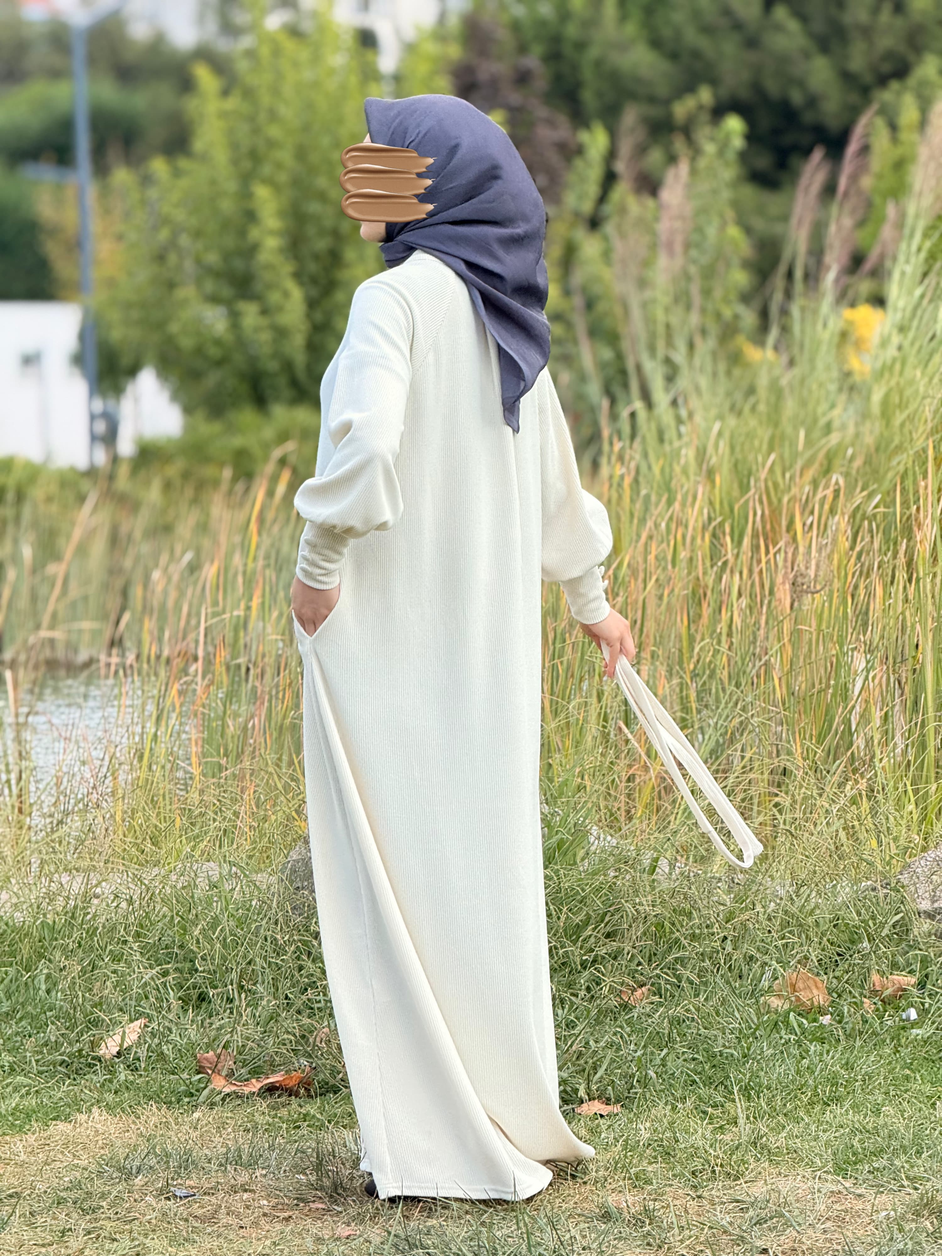 Ankanoor Reglan Kollu Kaplama Düğmeli Örme Ferace ANKA255107