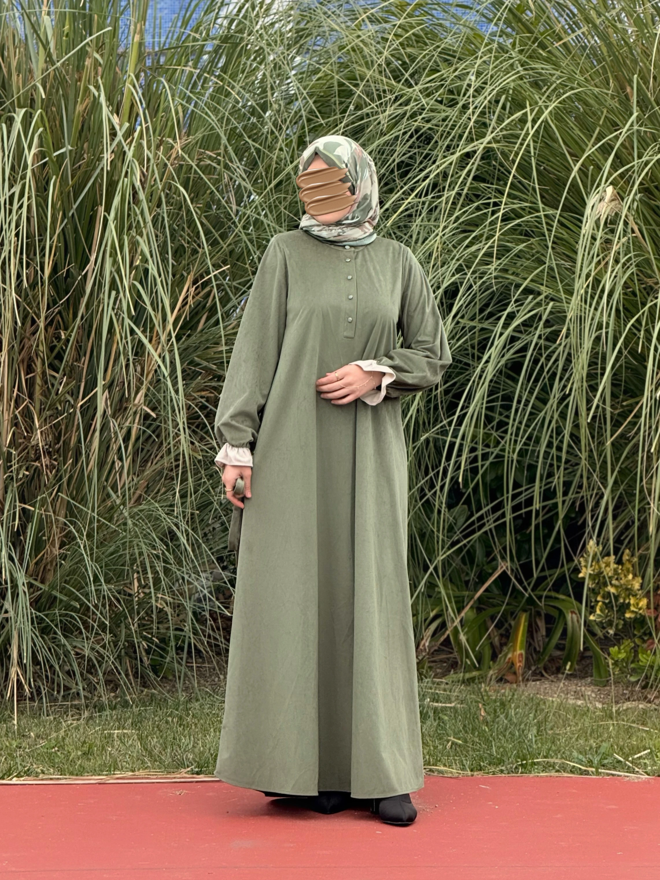 Ankanoor Garnili Kadife Elbise ANKA255112 - fıstık