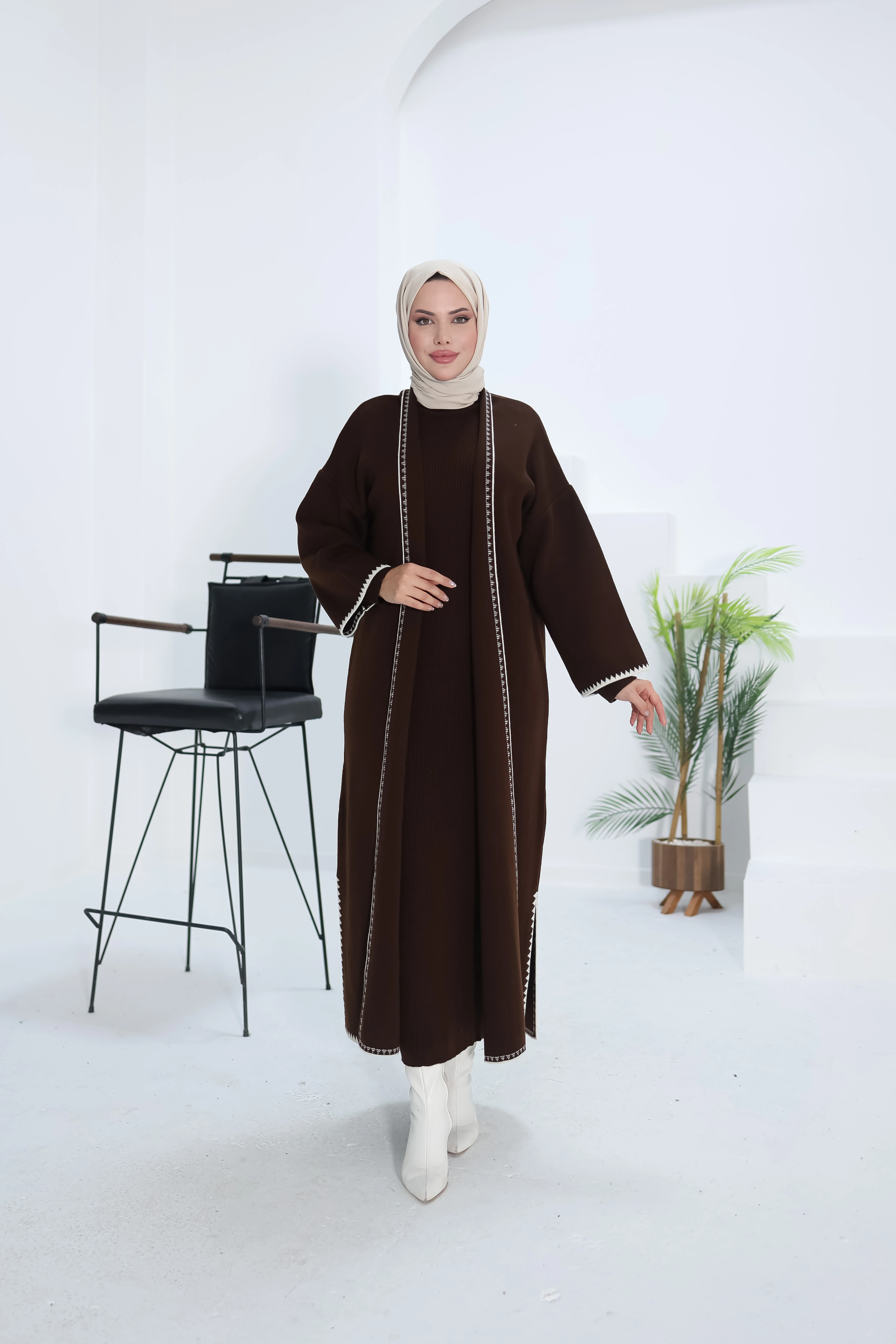 Ankanoor Çoban Nakışlı Triko Hırka ANKA18204 - acı kahve