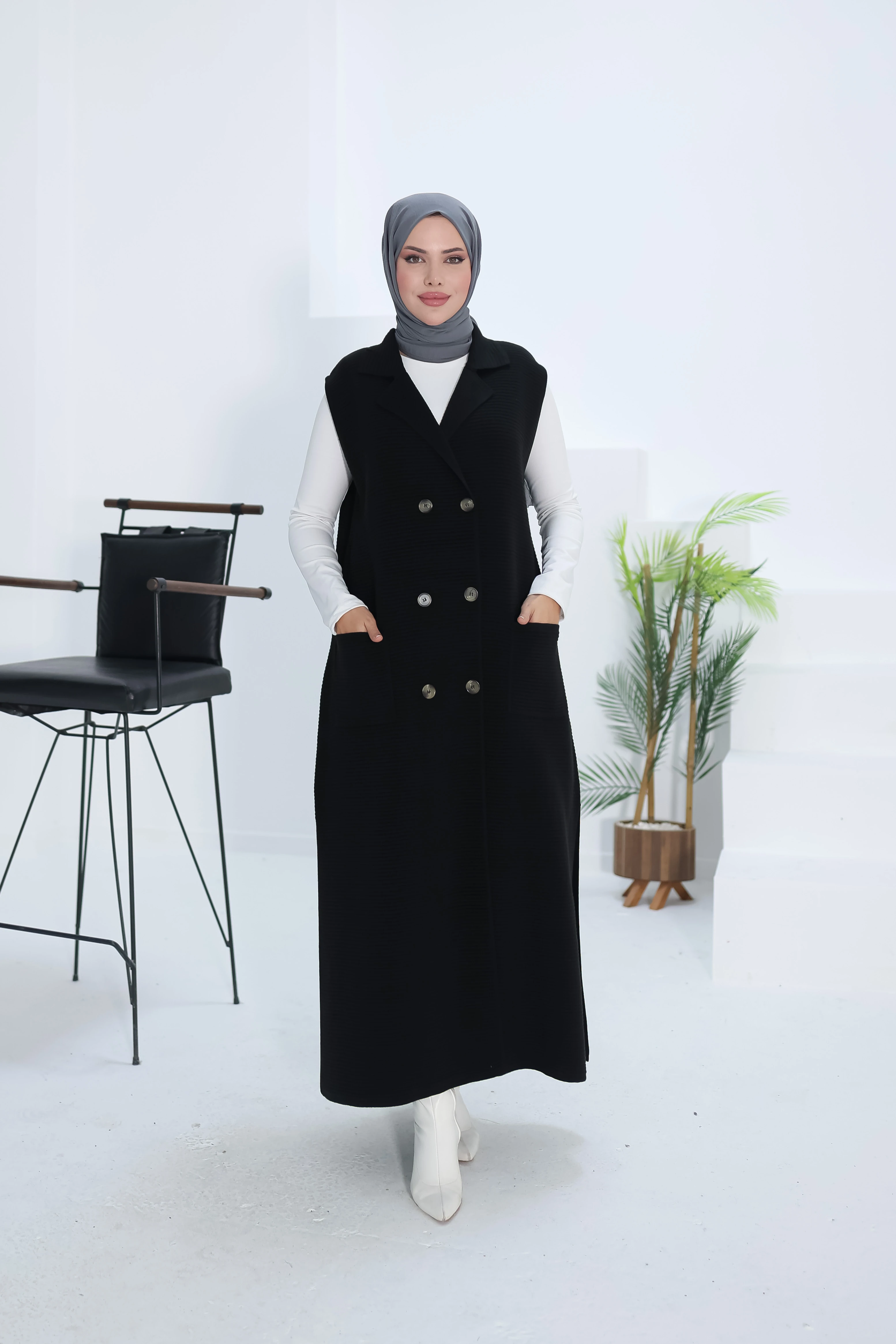 Ankanoor Kruvaze Yaka Düğmeli Yelek ANKA2518203 - siyah