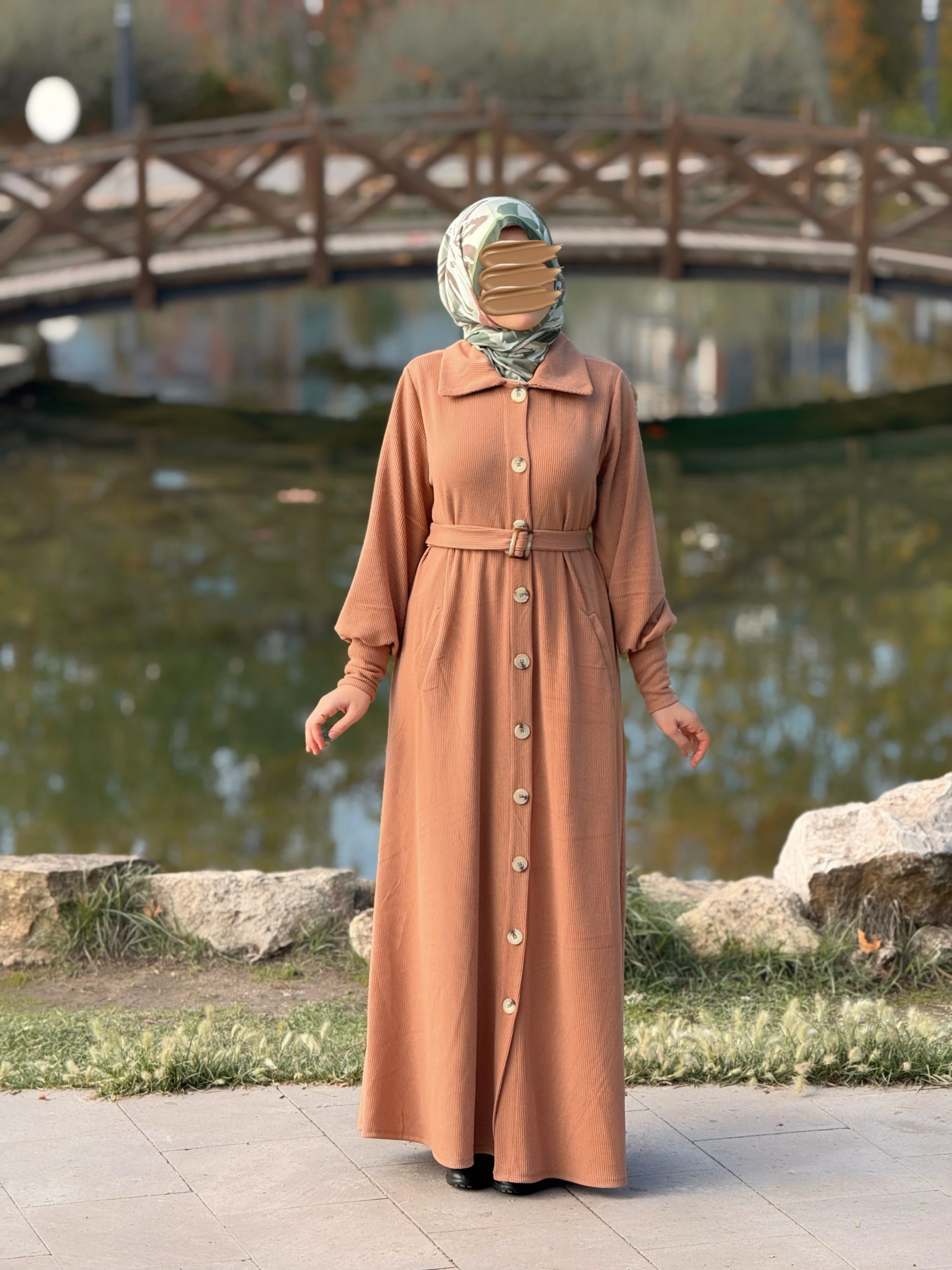 Ankanoor Flato Cepli Toka Kemerli Örme Ferace ANKA255115 - kamel