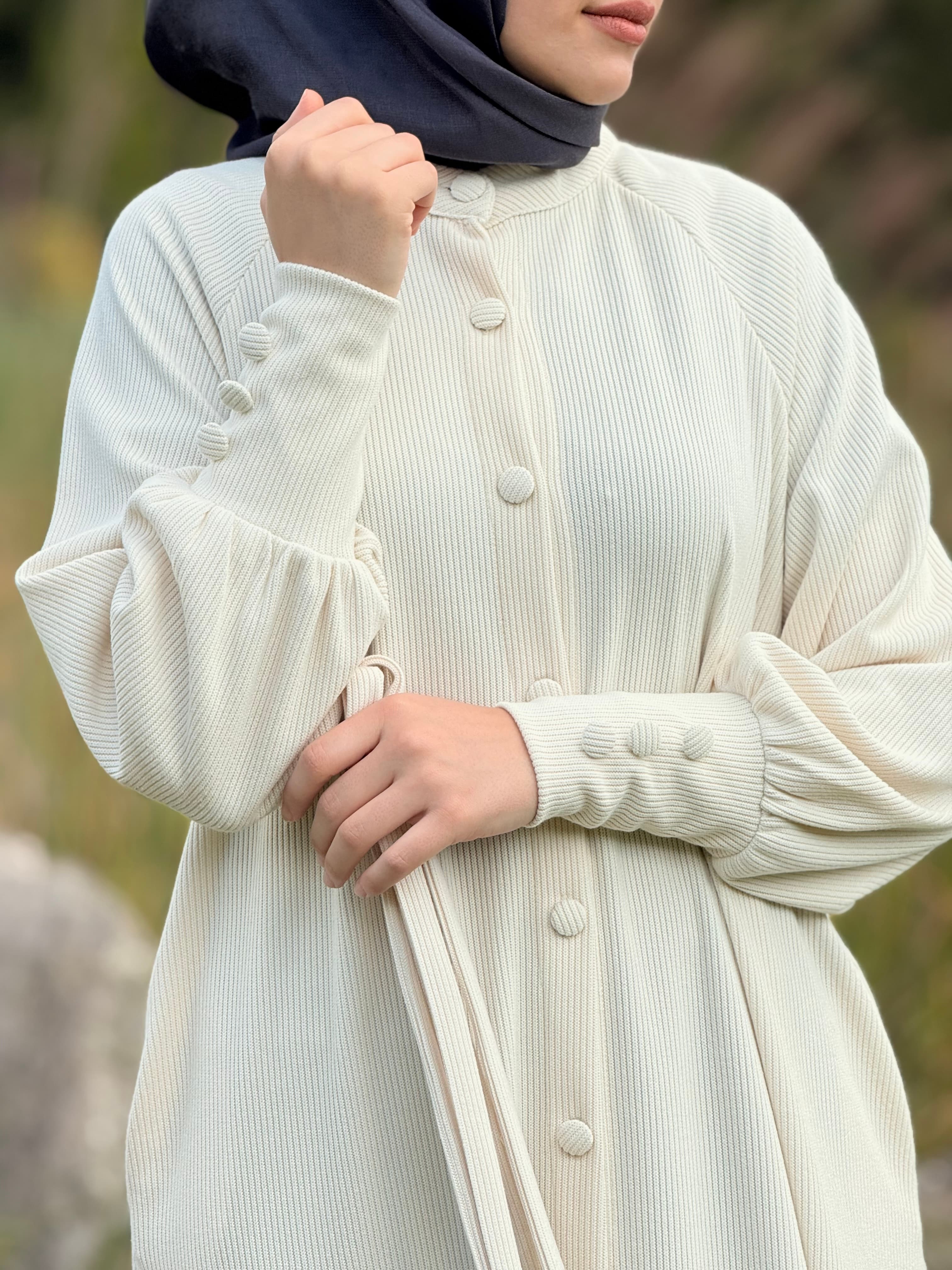 Ankanoor Reglan Kollu Kaplama Düğmeli Örme Ferace ANKA255107