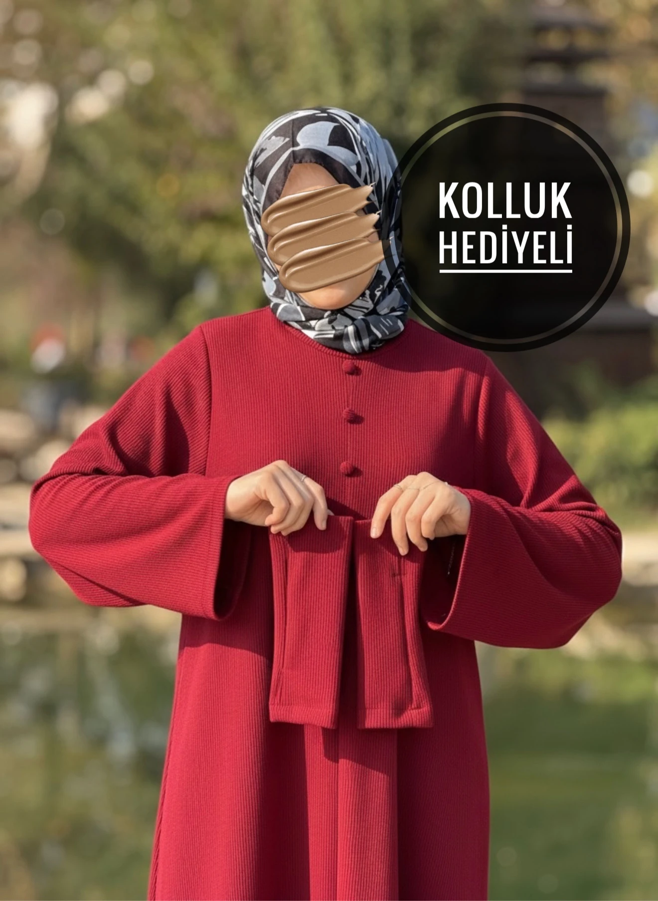 Ankanoor Kaplama Düğmeli Kolluklu Örme Elbise ANKA255114 - bordo