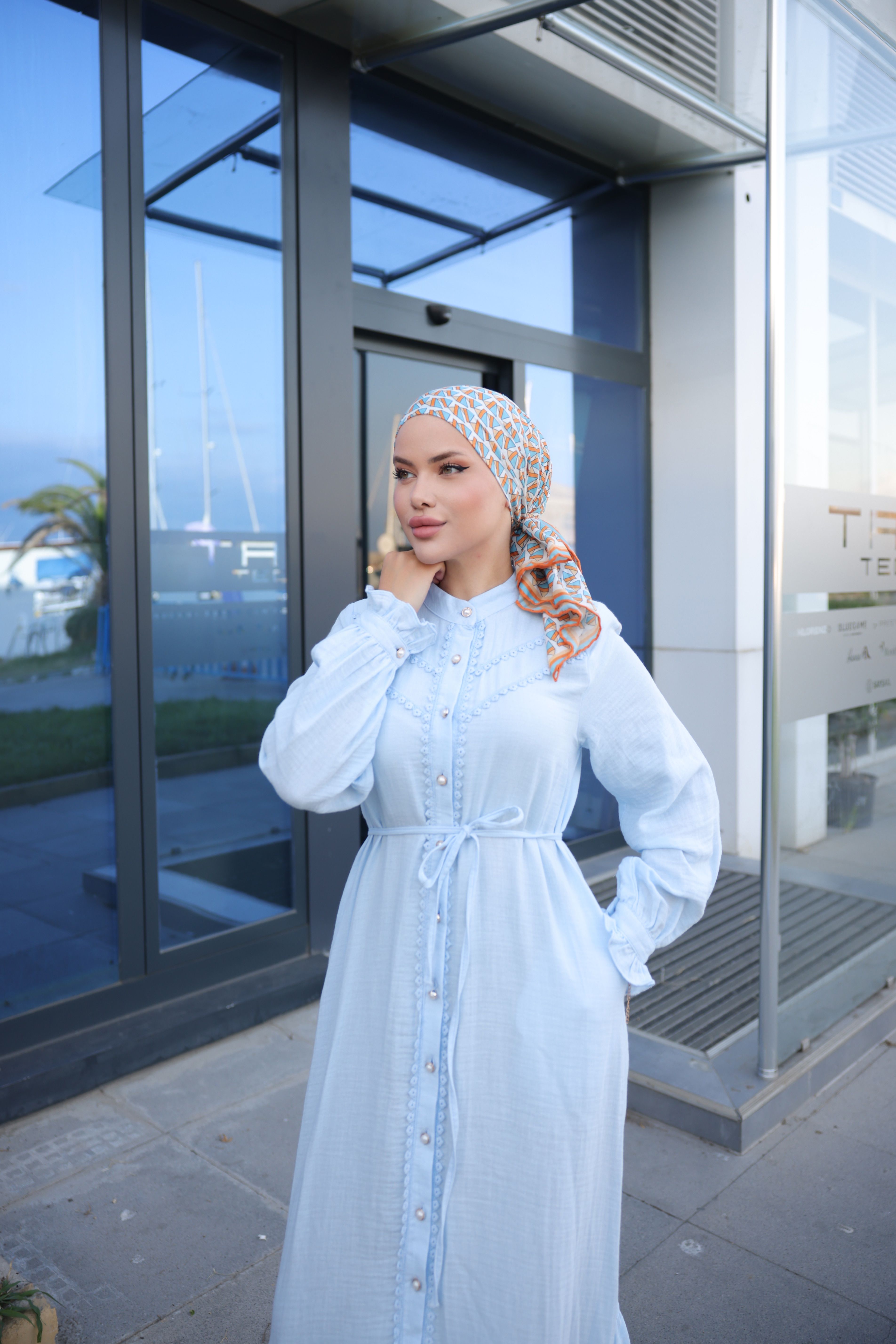 Ankanoor Eteği Fırfırlı Dantelli Müslin Elbise Anka255101