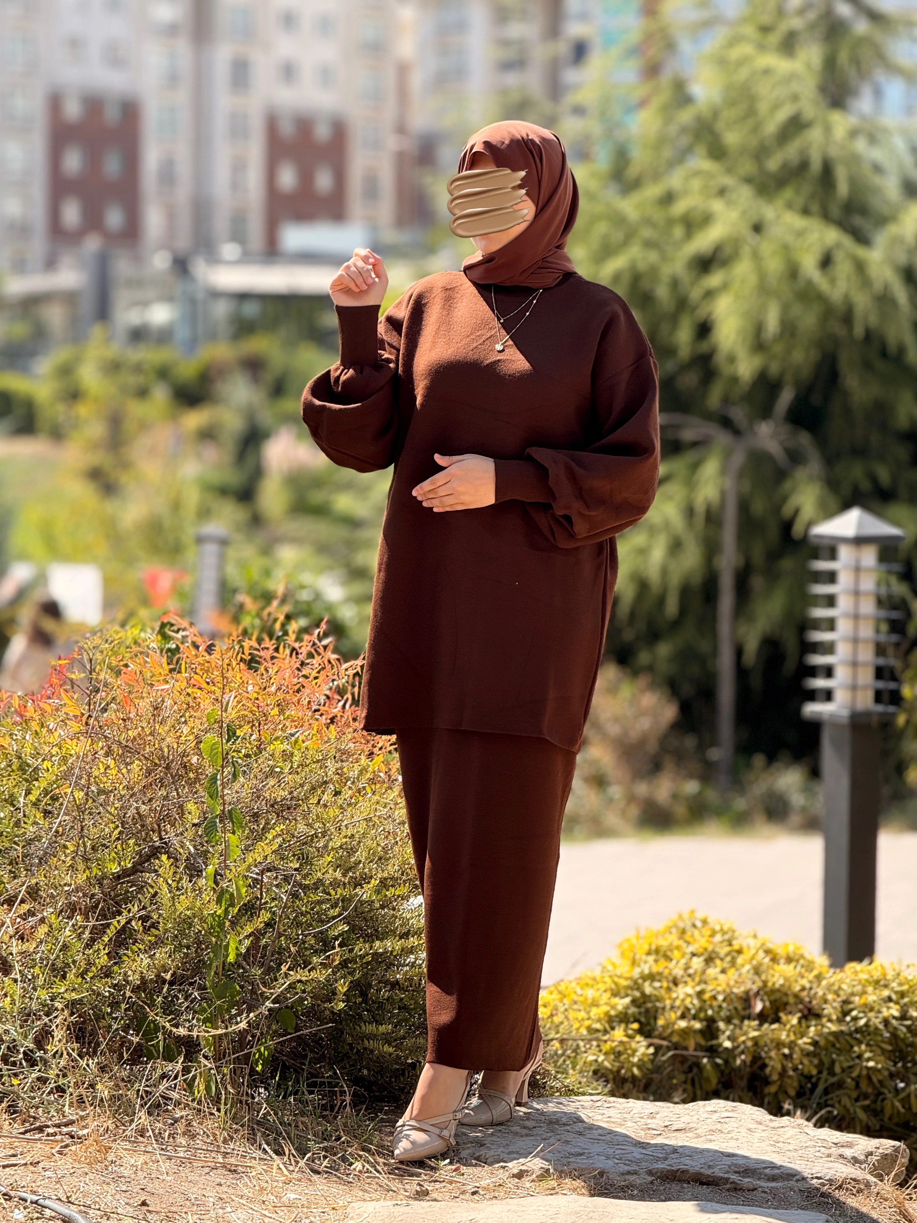 Ankanoor Triko Etek Bluz Takımı ANKA252002 - acı kahve