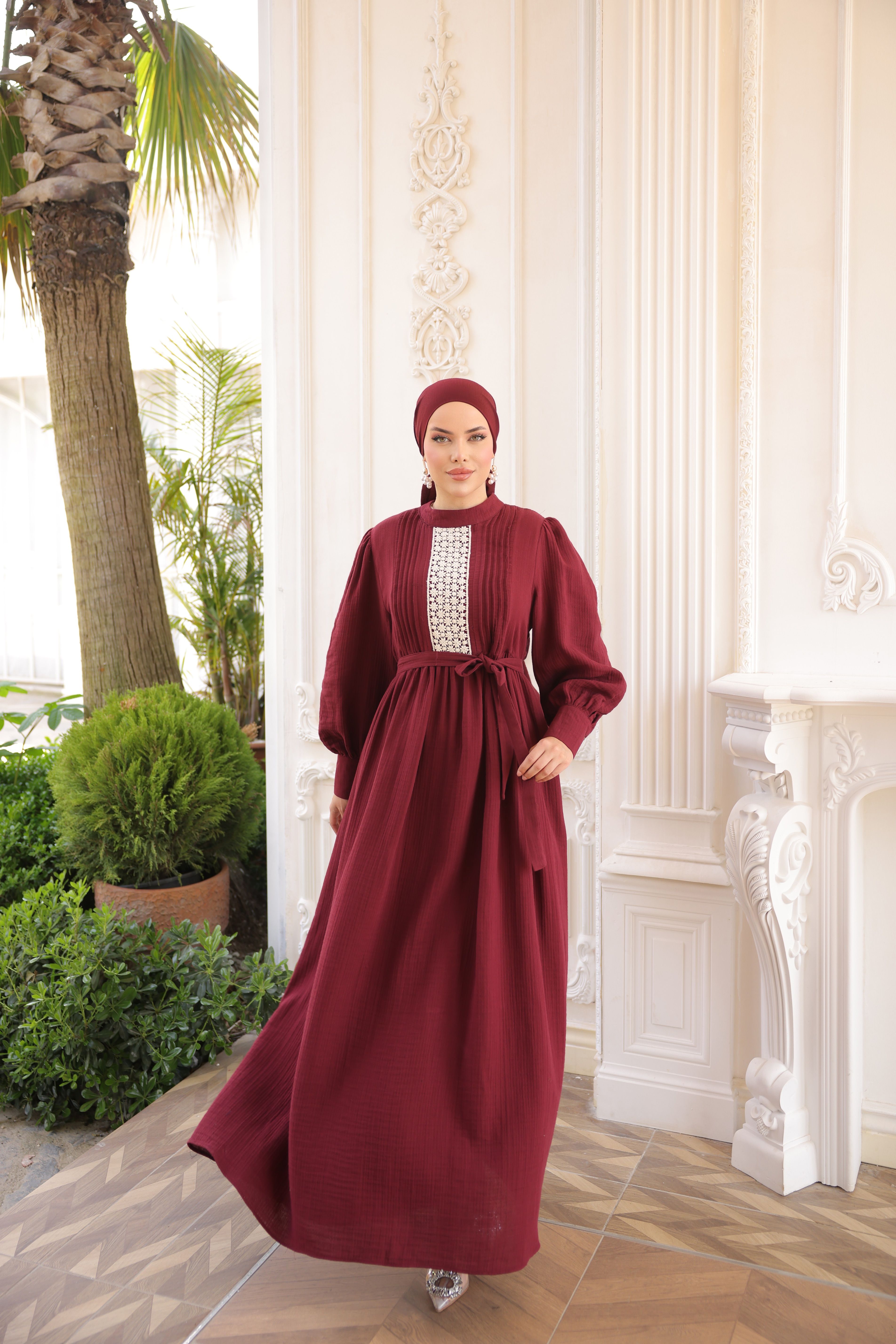 Ankanoor Dantel ve Nervürlü Müslin Elbise Anka255087