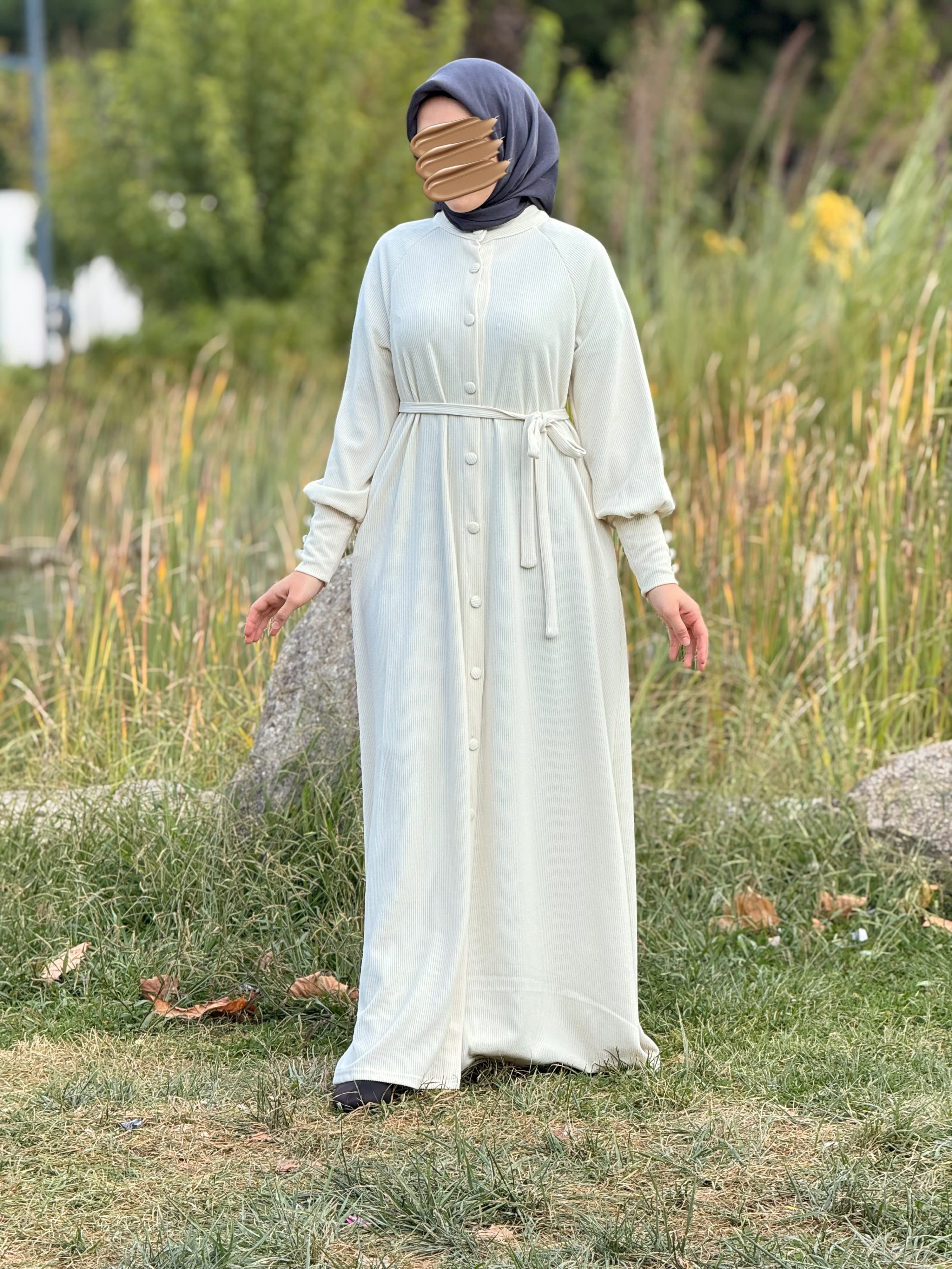 Ankanoor Reglan Kollu Kaplama Düğmeli Örme Ferace ANKA255107