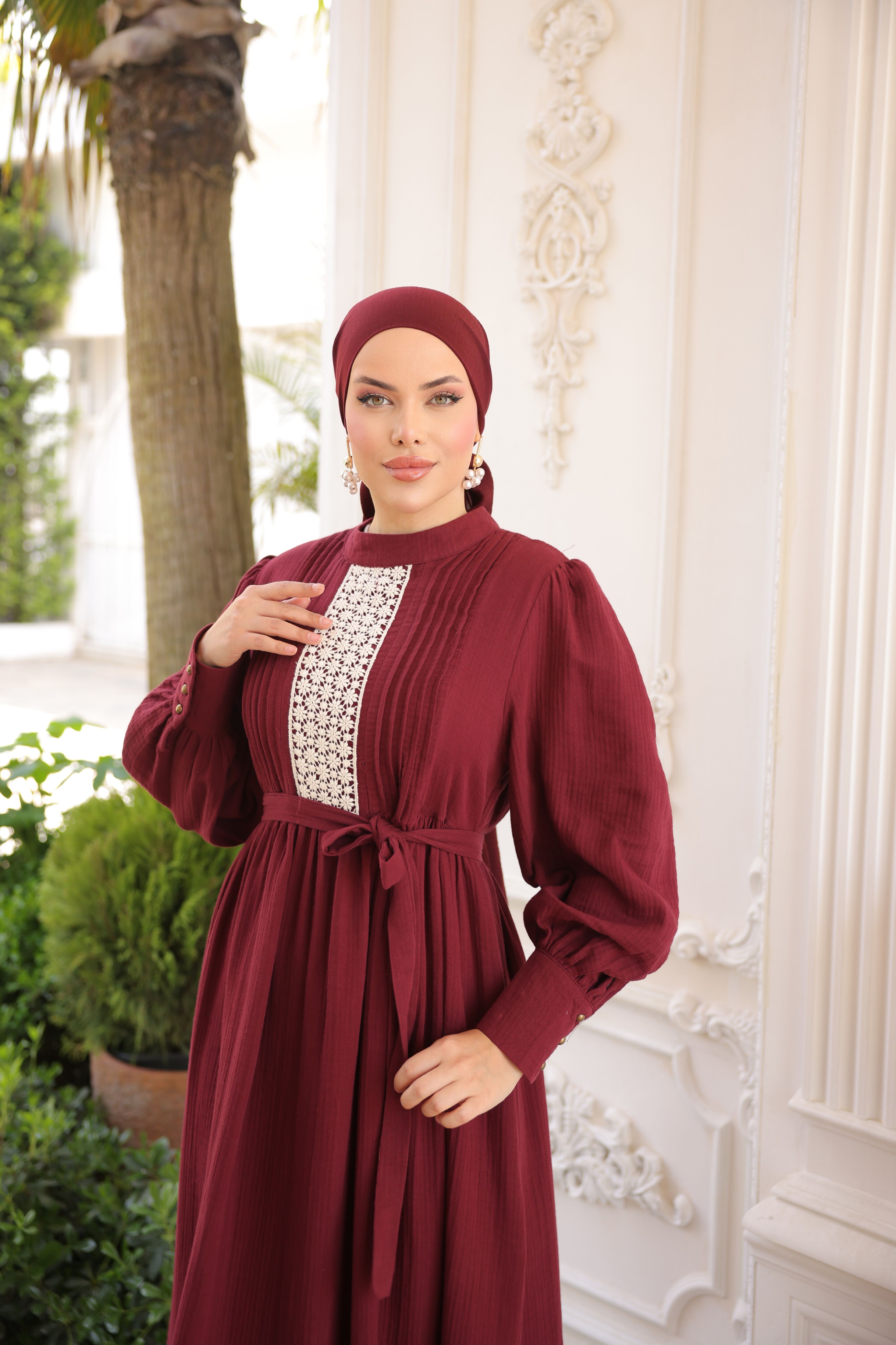 Ankanoor Dantel ve Nervürlü Müslin Elbise Anka255087