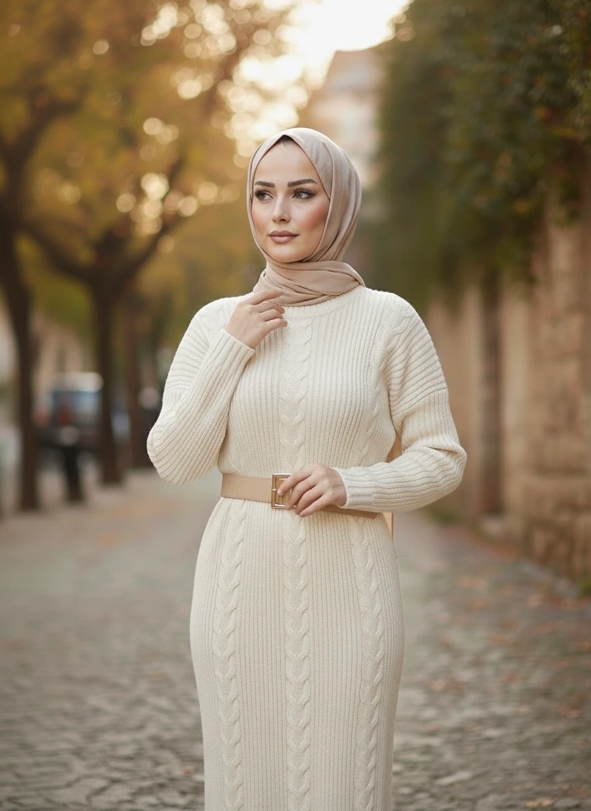 Ankanoor Örgü Desenli Kemerli Triko Elbise ANKA252012