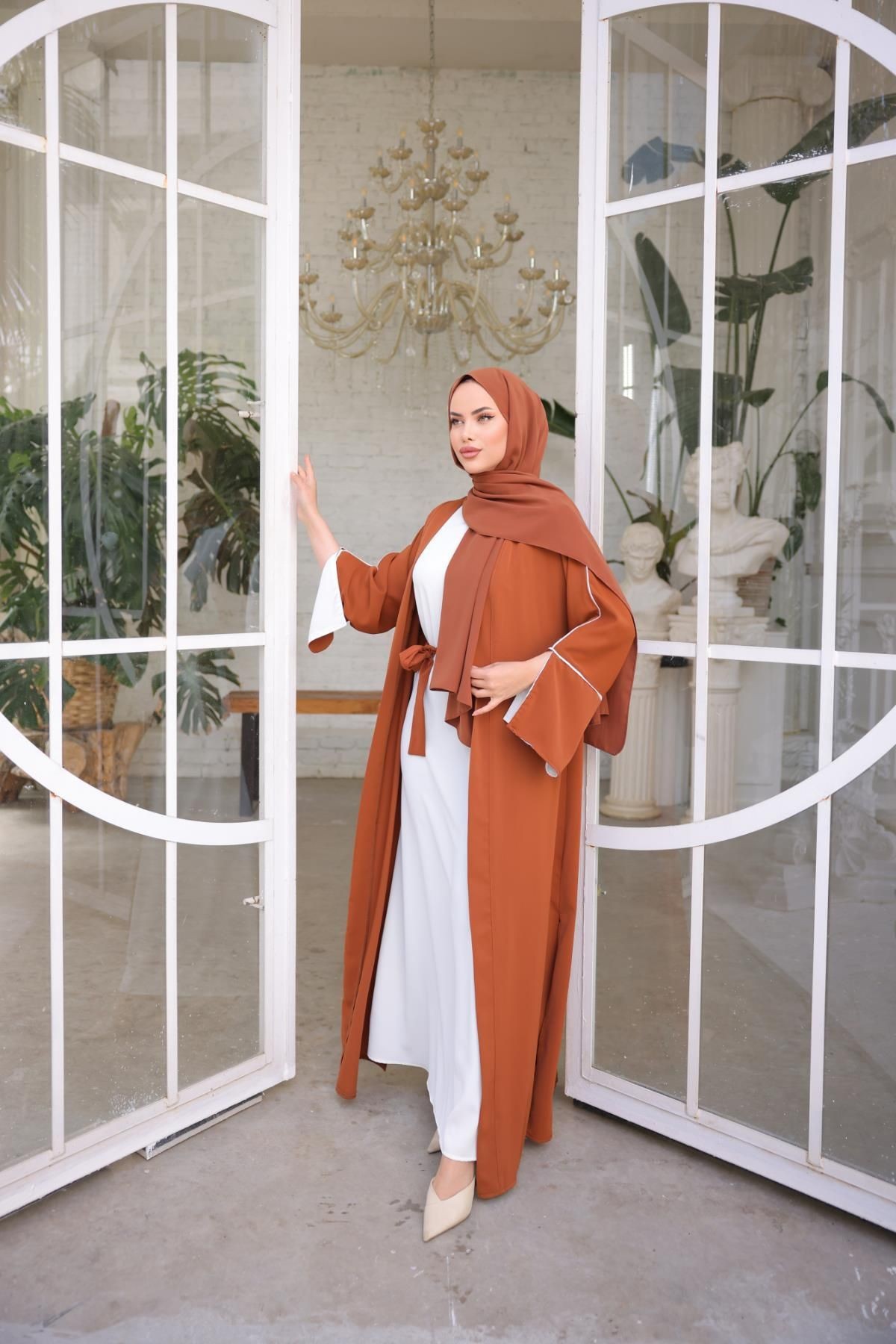 Ankanoor Hardal Biyeli Renk Garnili Abaya Takım Anka255042