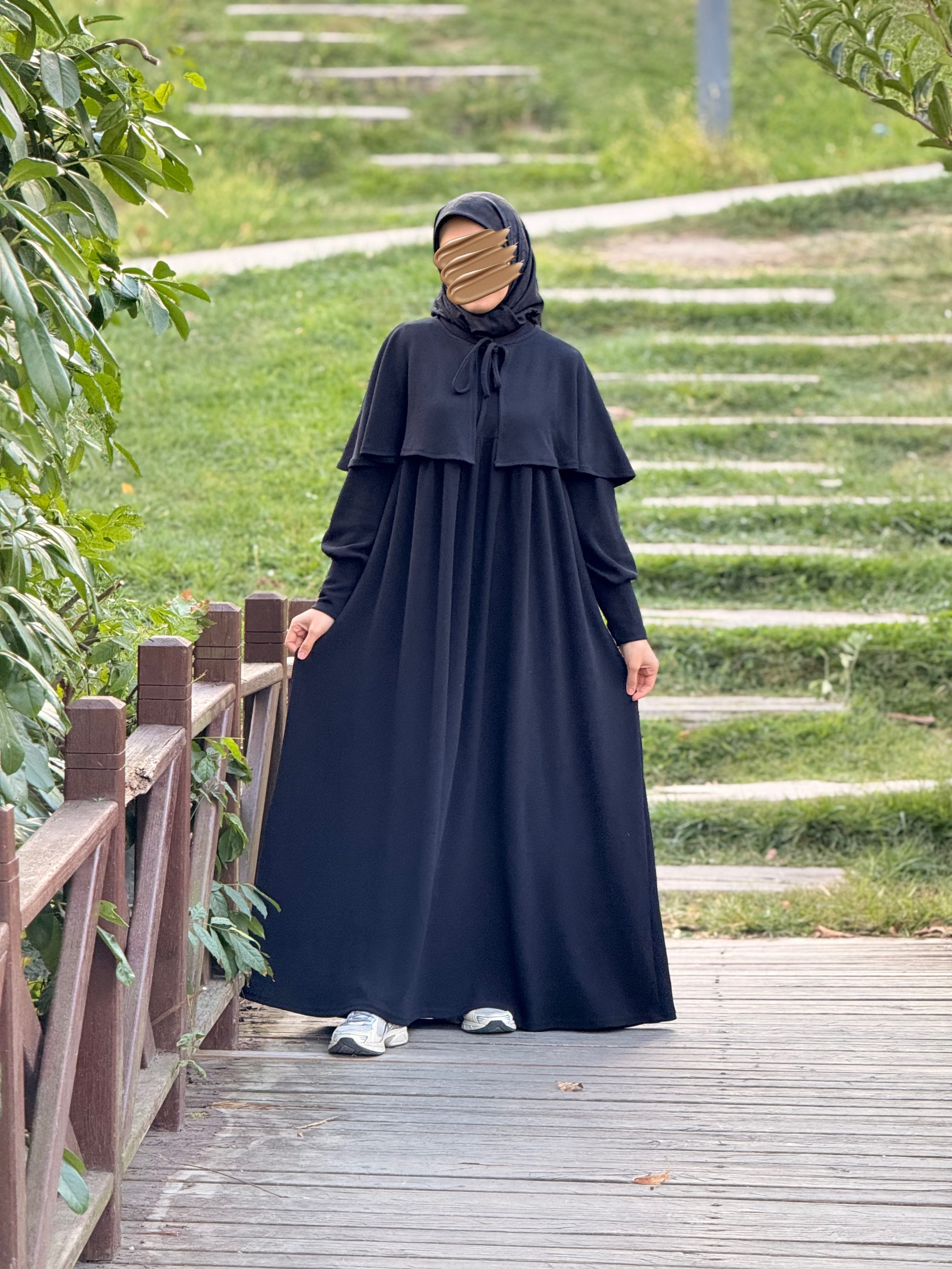 Ankanoor Pelerinli Örme Elbise ANKA255108 - siyah