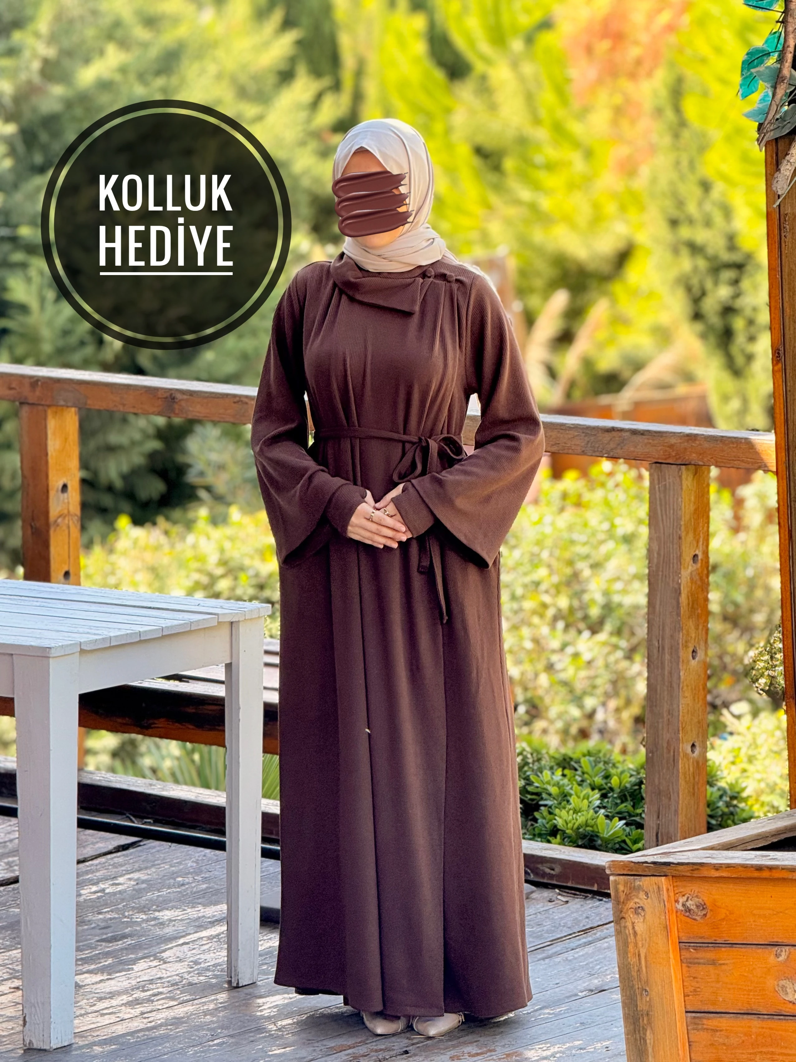 Ankanoor Anvelop Kolluklu Örme Ferace&Elbise Anka255103 - kahverengi̇