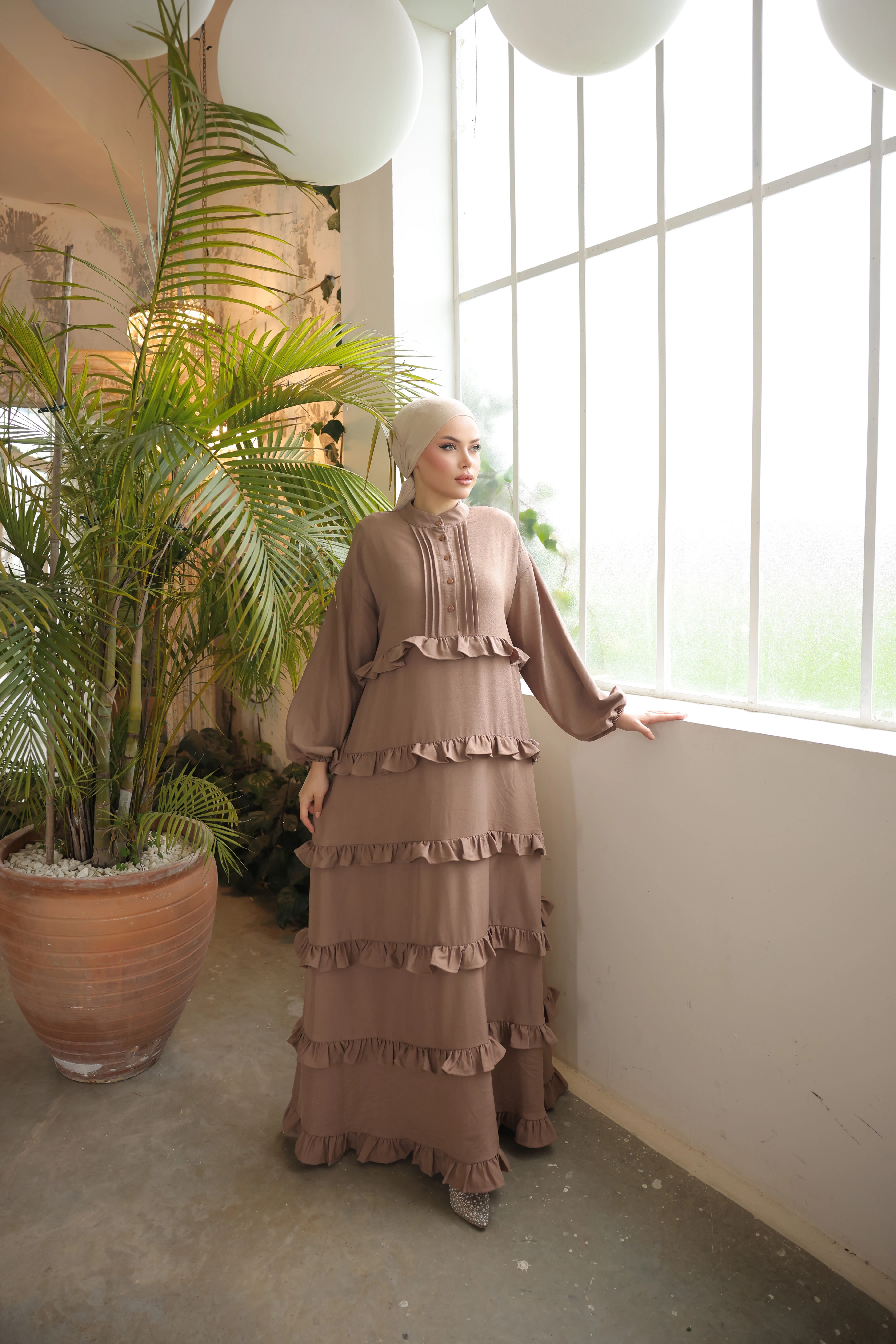 Ankanoor Fırfırlı Salaş Elbise Anka255067 - vizon