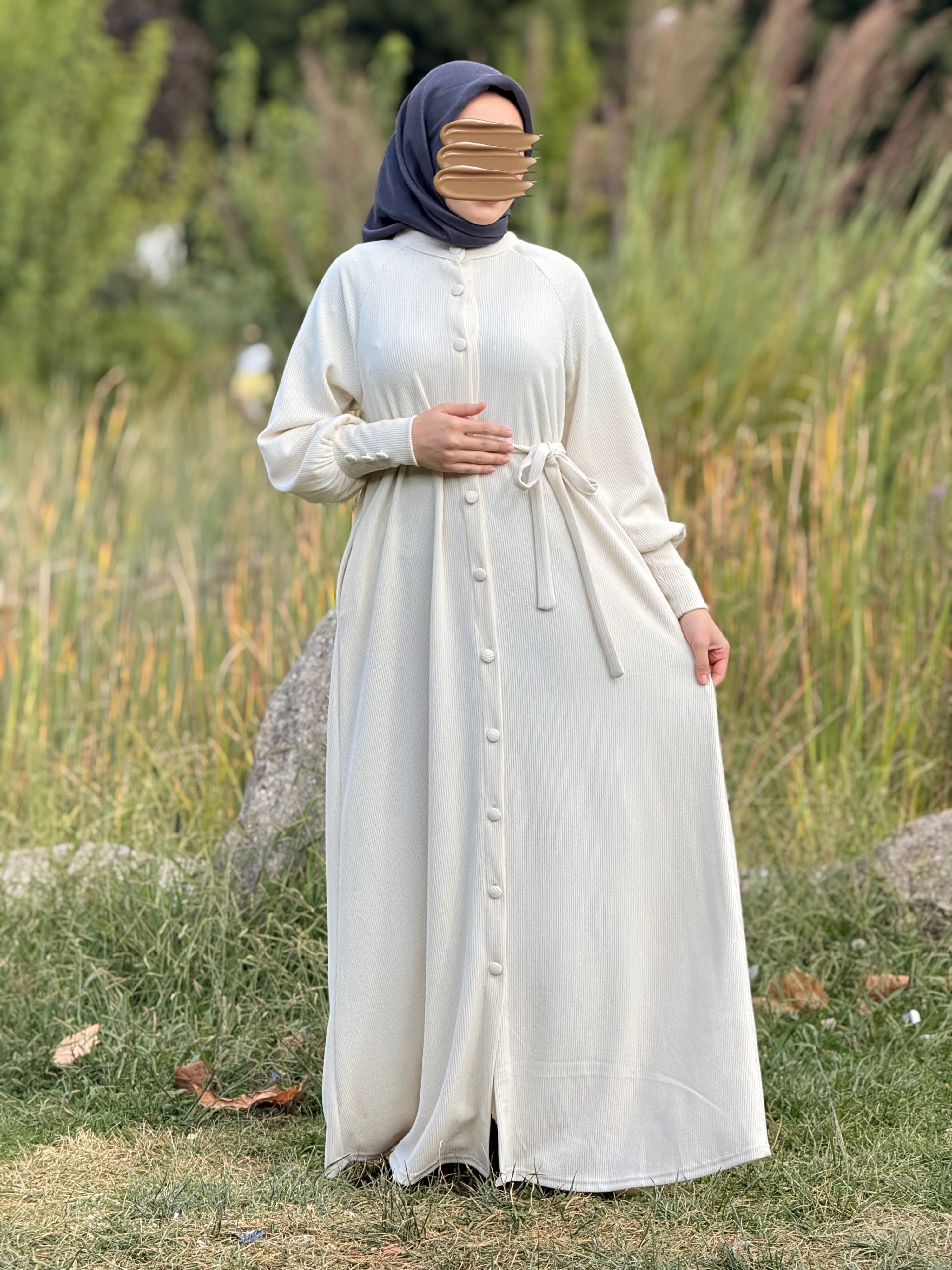 Ankanoor Reglan Kollu Kaplama Düğmeli Örme Ferace ANKA255107
