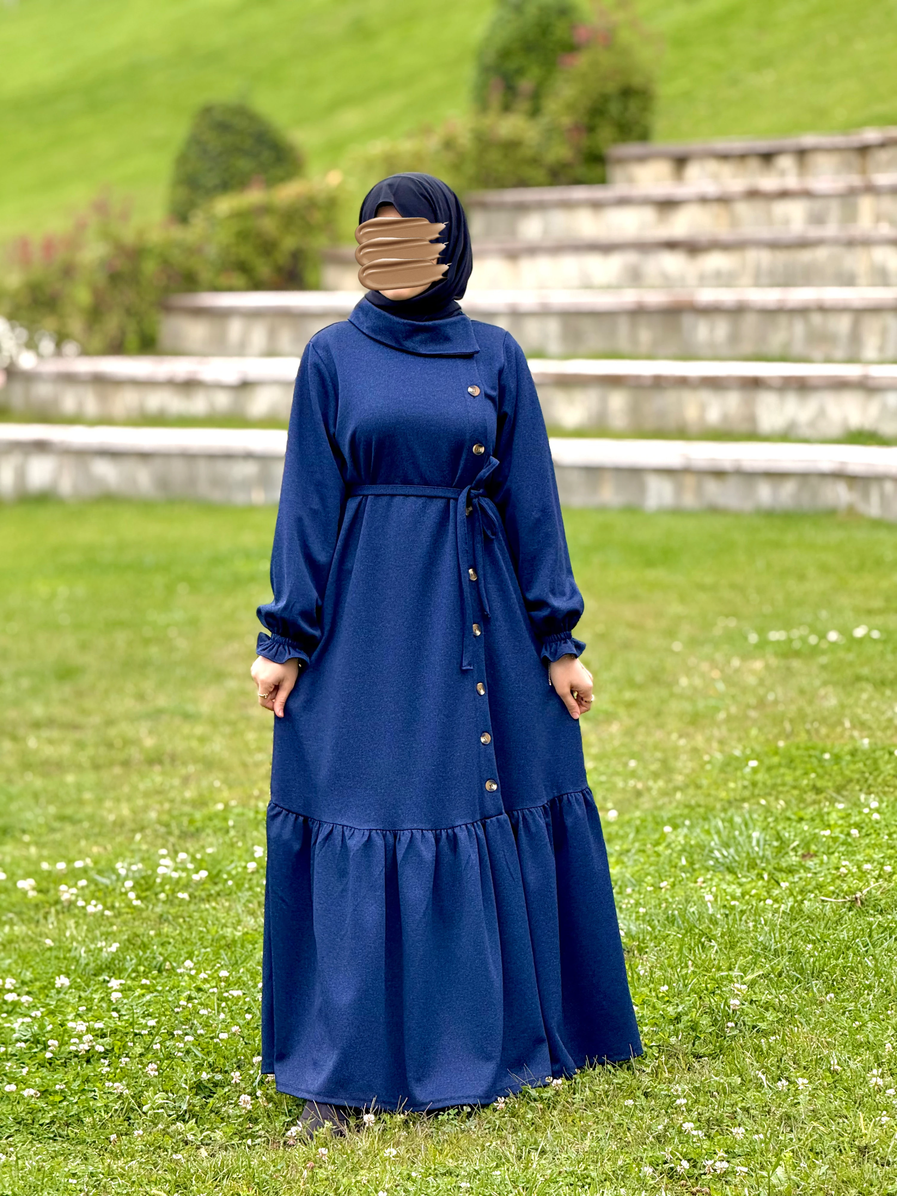 Ankanoor Anvelop Yandan Düğmeli Örme Elbise ANKA255113 - lacivert