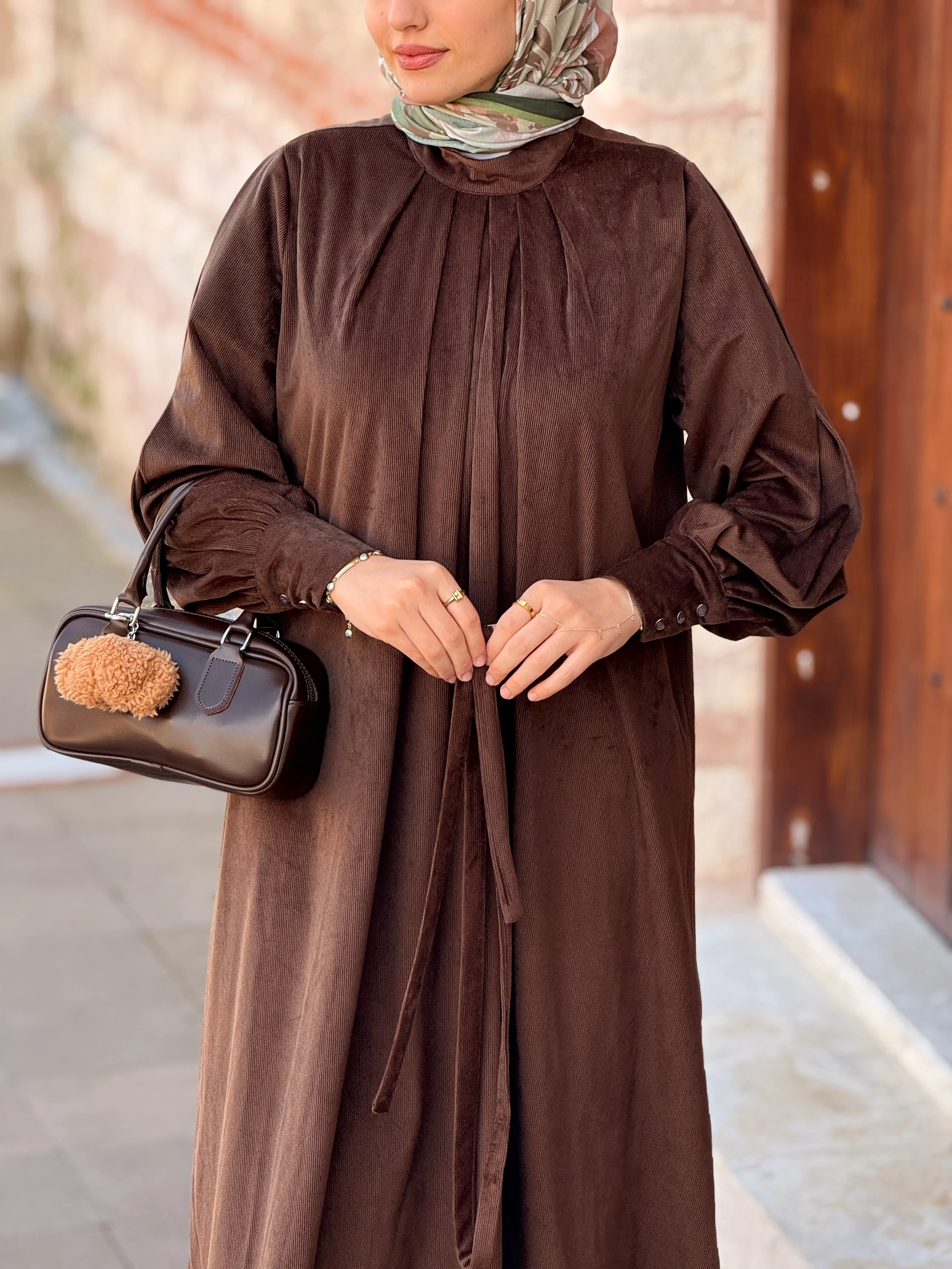 Ankanoor Büzgü Yaka Kadife Elbise ANKA255111