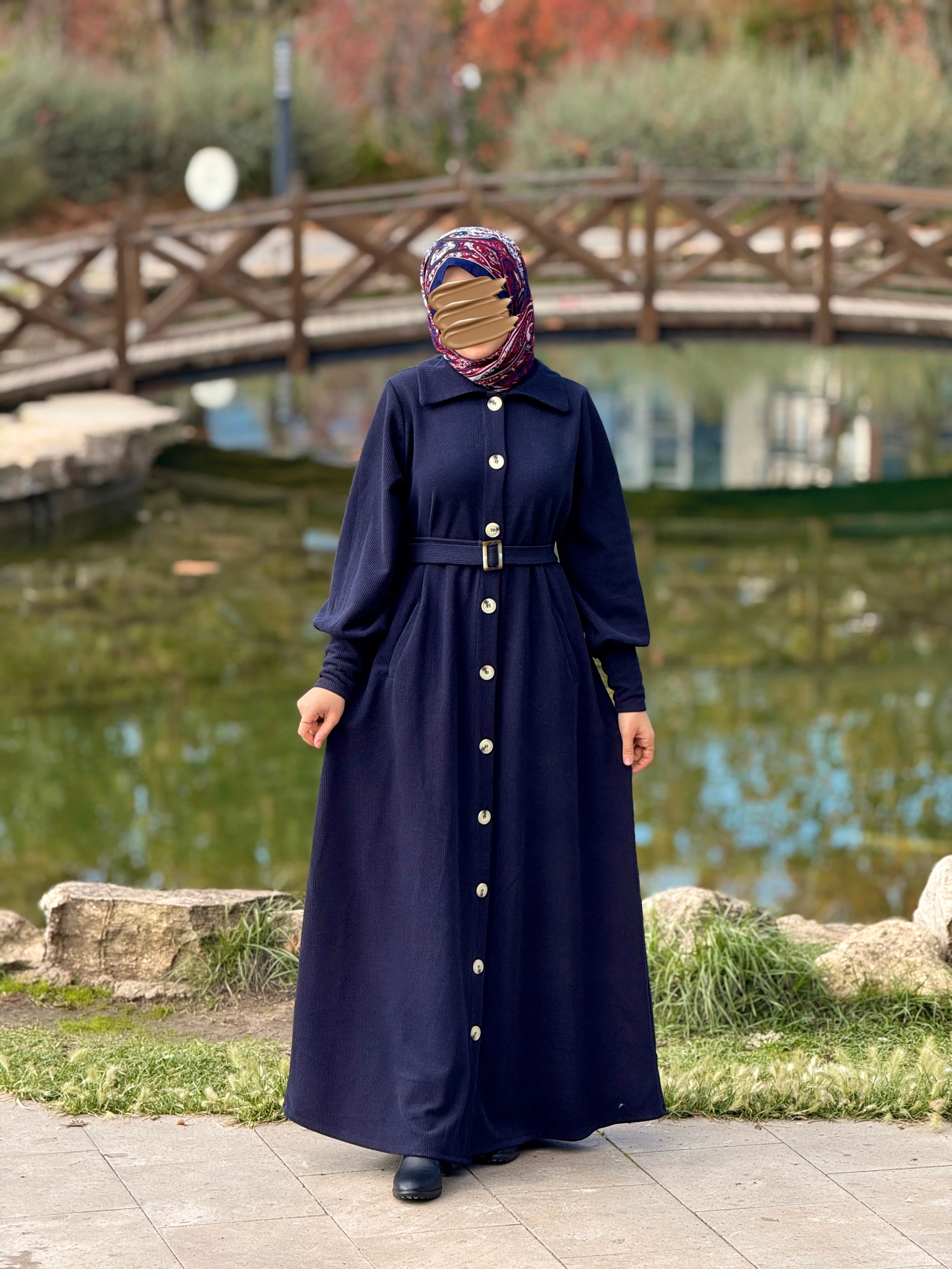 Ankanoor Flato Cepli Toka Kemerli Örme Ferace ANKA255115 - lacivert