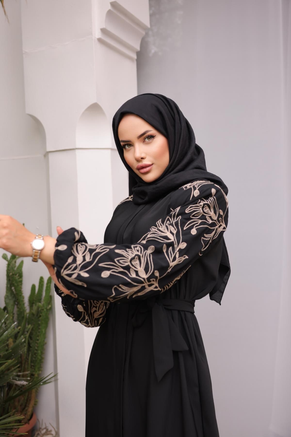 Ankanoor  Süzene Nakışlı Reglan Kol Ferace Anka255051