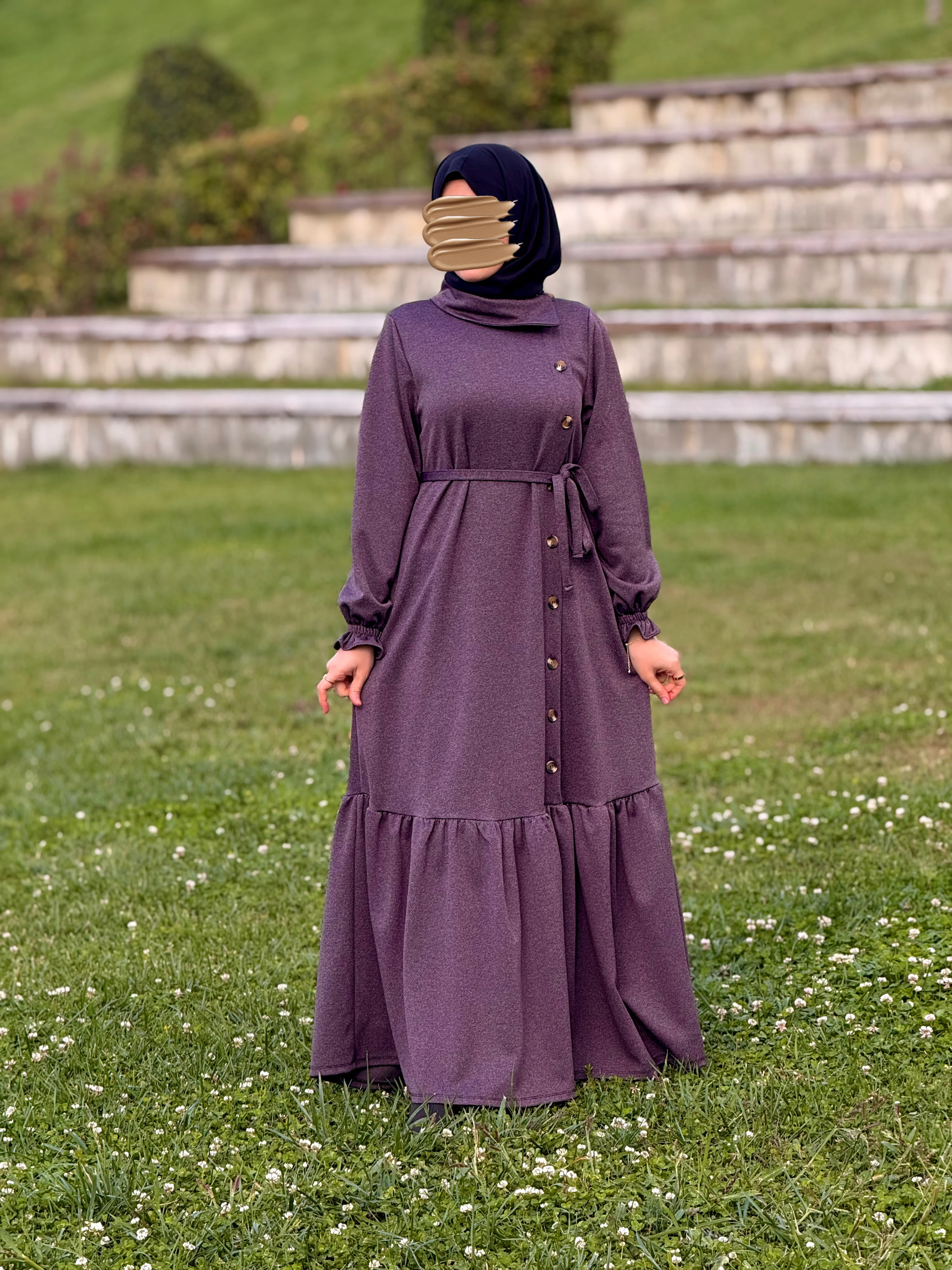 Ankanoor Anvelop Yandan Düğmeli Örme Elbise ANKA255113 - mor