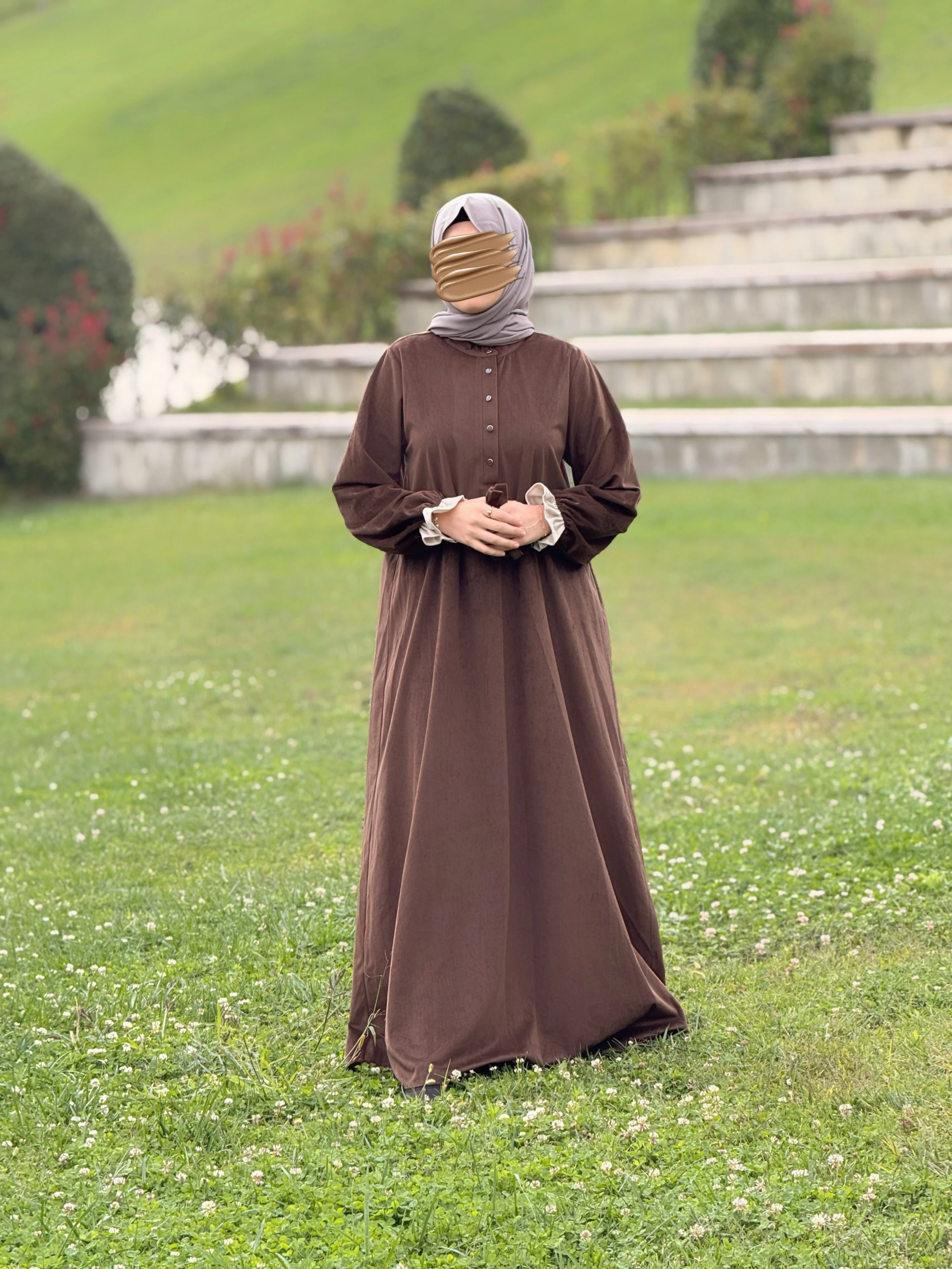 Ankanoor Garnili Kadife Elbise ANKA255112 - kahve