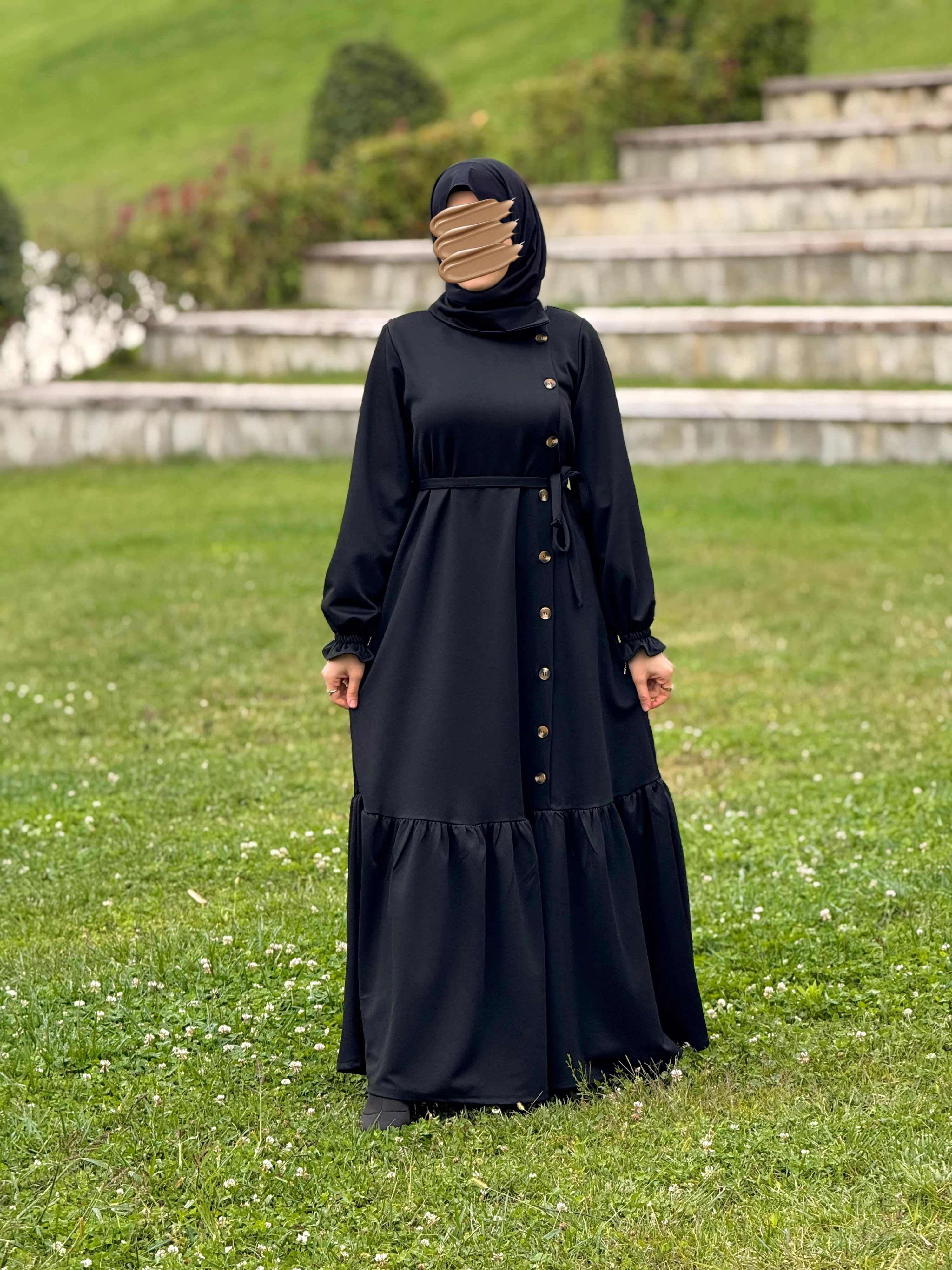 Ankanoor Anvelop Yandan Düğmeli Örme Elbise ANKA255113 - siyah