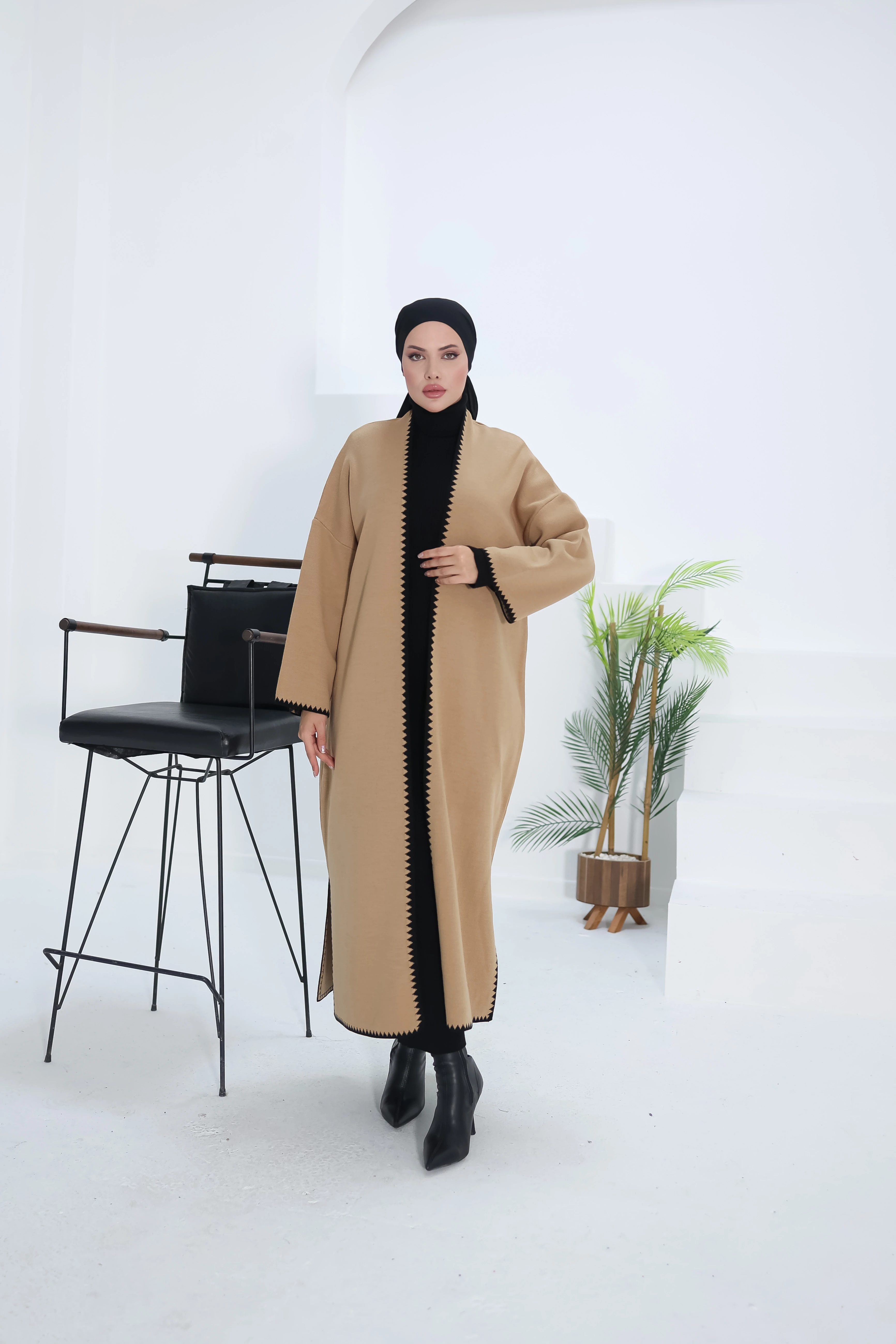 Ankanoor Çoban Nakışlı Triko Hırka ANKA18204 - taba