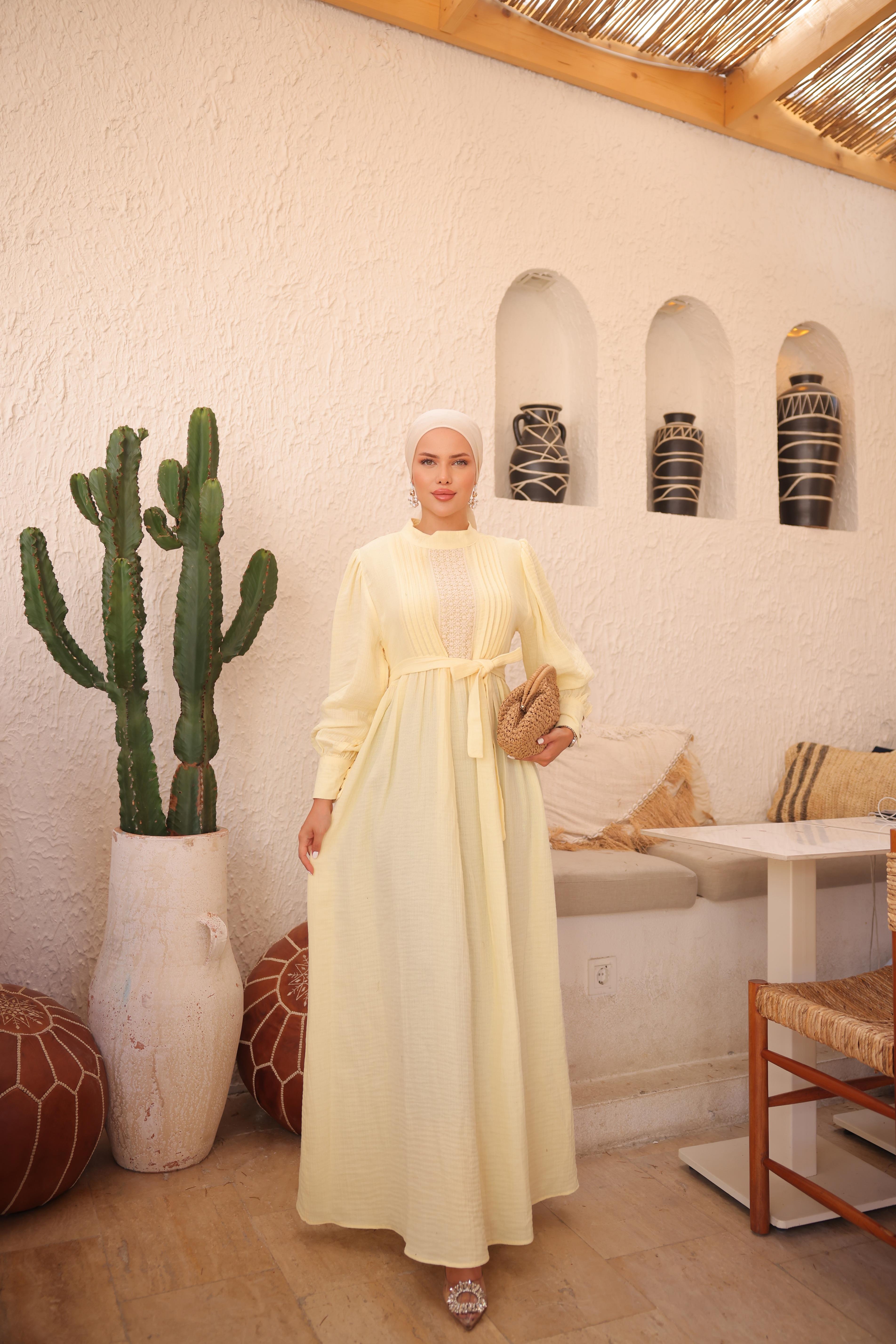 Ankanoor Dantel ve Nervürlü Müslin Elbise Anka255087