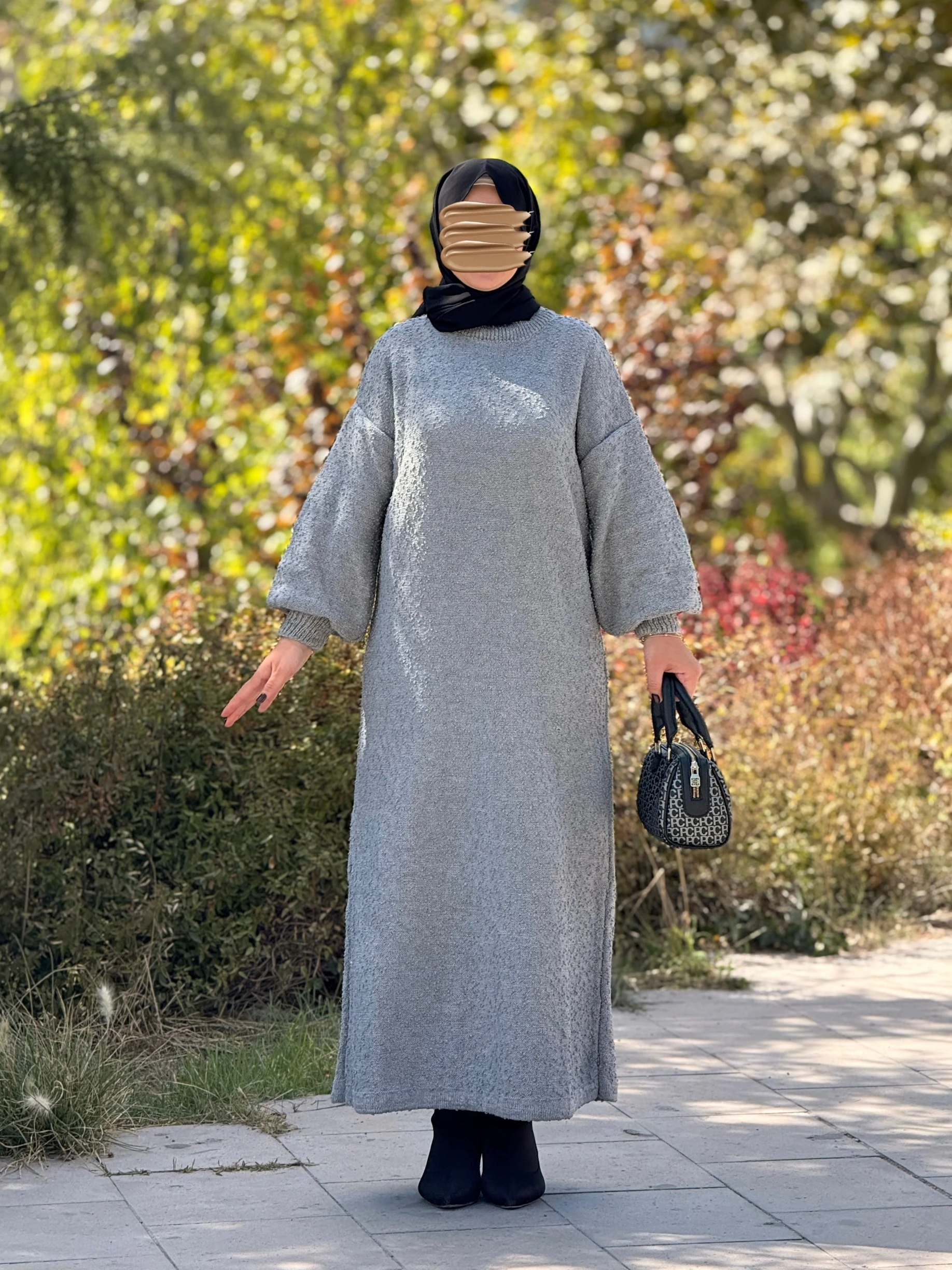 Ankanoor Tasarım Oversize Triko Elbise ANKA252003 - gri