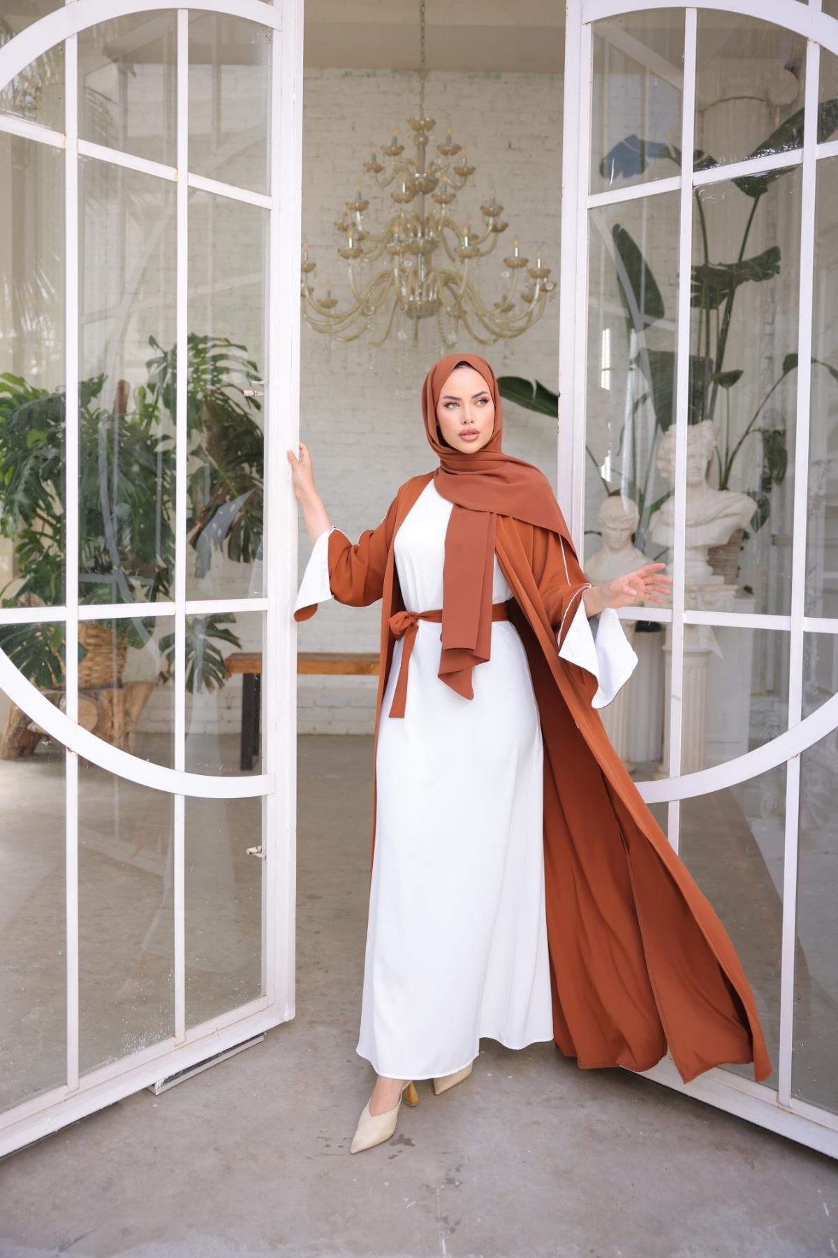 Ankanoor Hardal Biyeli Renk Garnili Abaya Takım Anka255042