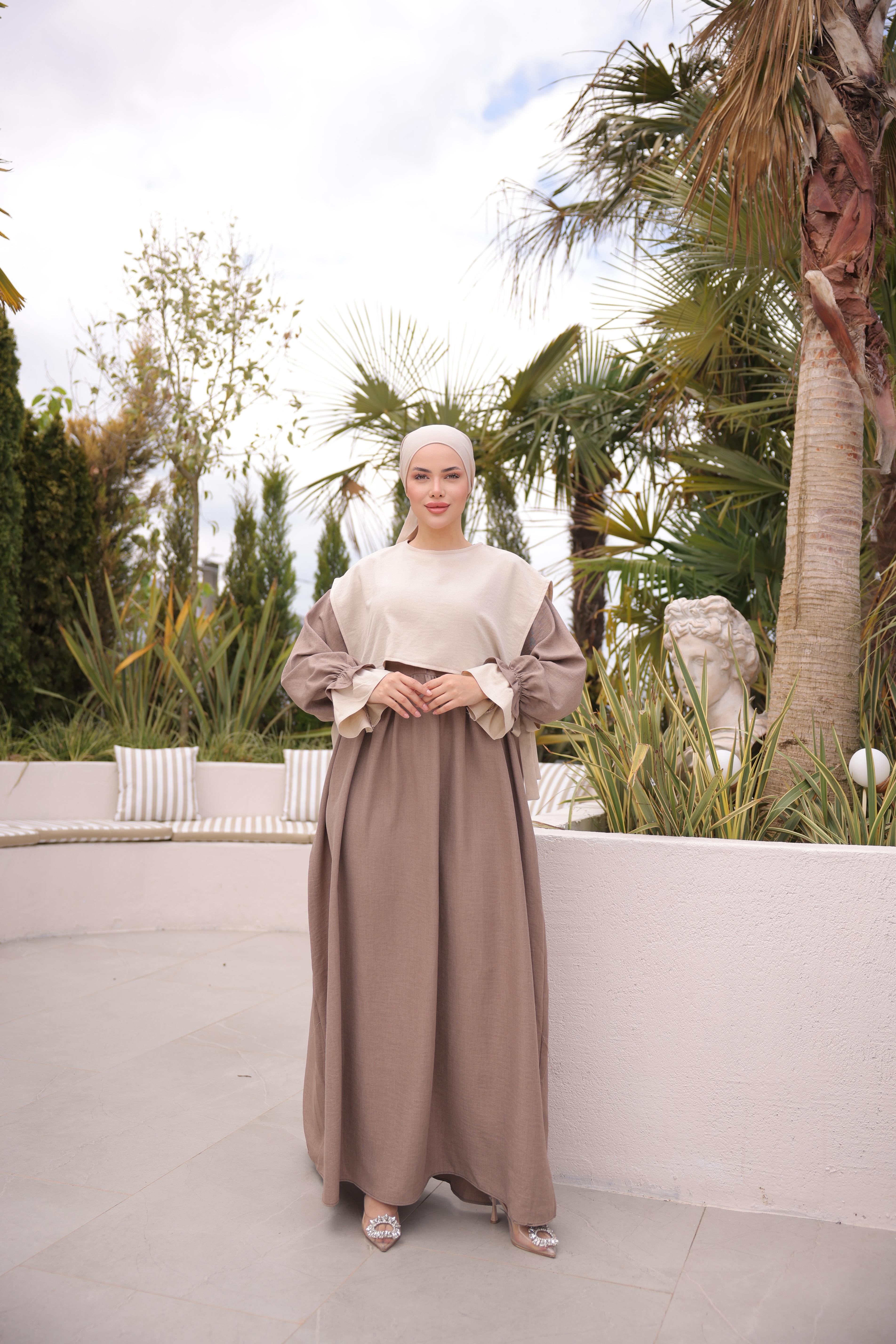 Ankanoor Önlüklü Oversize Keten Elbise Anka255095