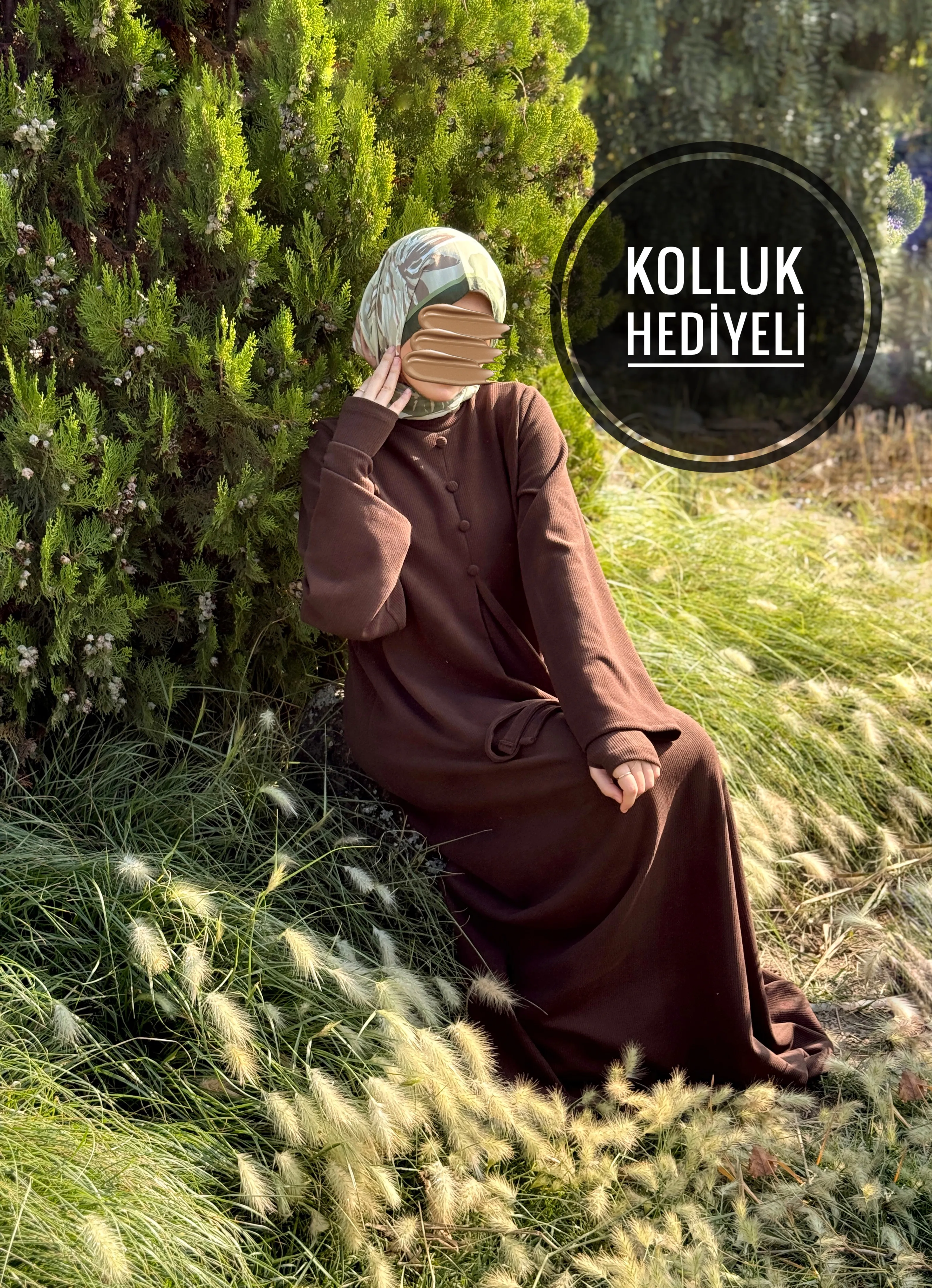 Ankanoor Kaplama Düğmeli Kolluklu Örme Elbise ANKA255114 - kahve