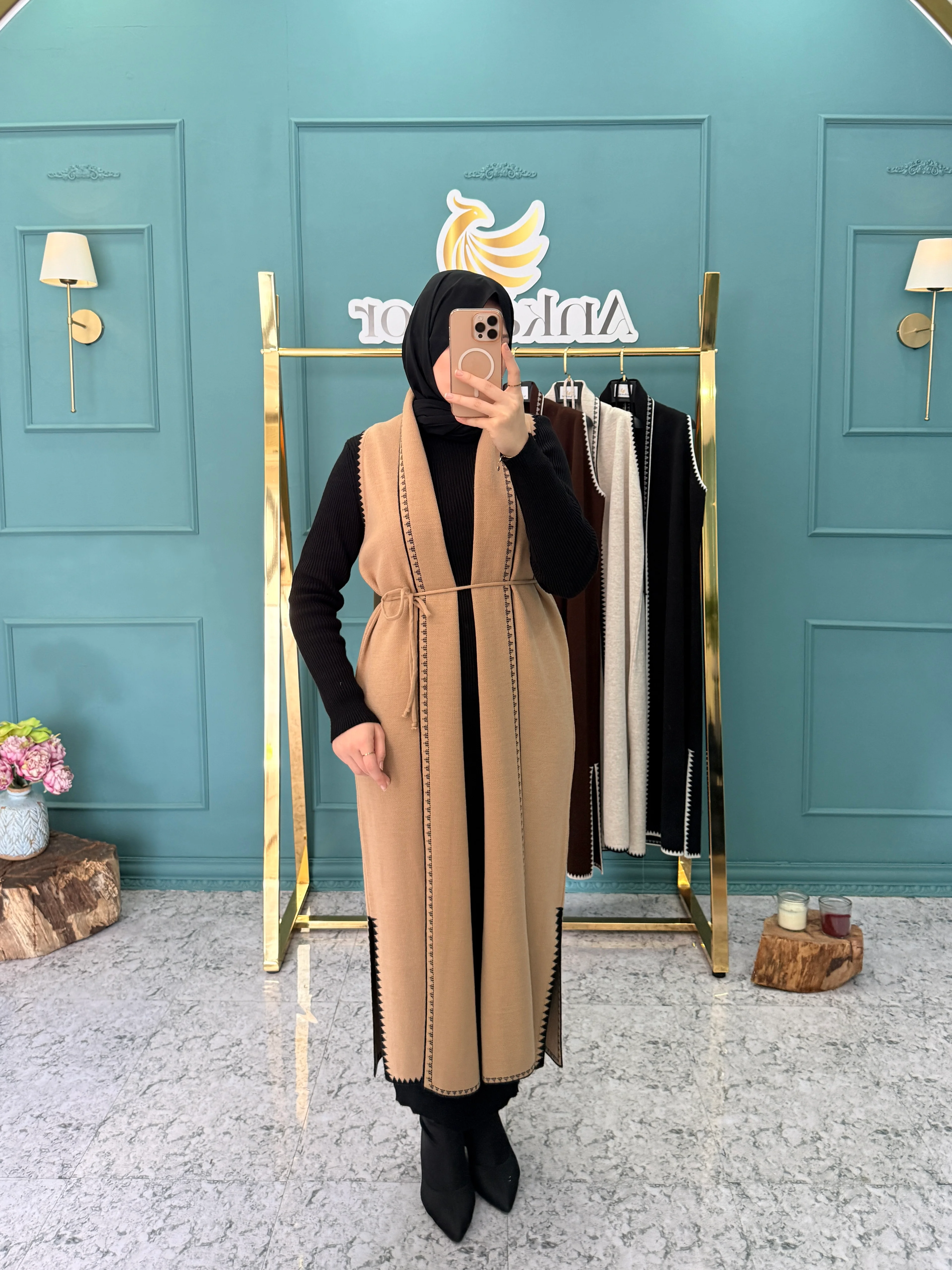 Ankanoor Çoban Nakışlı Kruvaze Çelik Yelek ANKA2518205 - taba