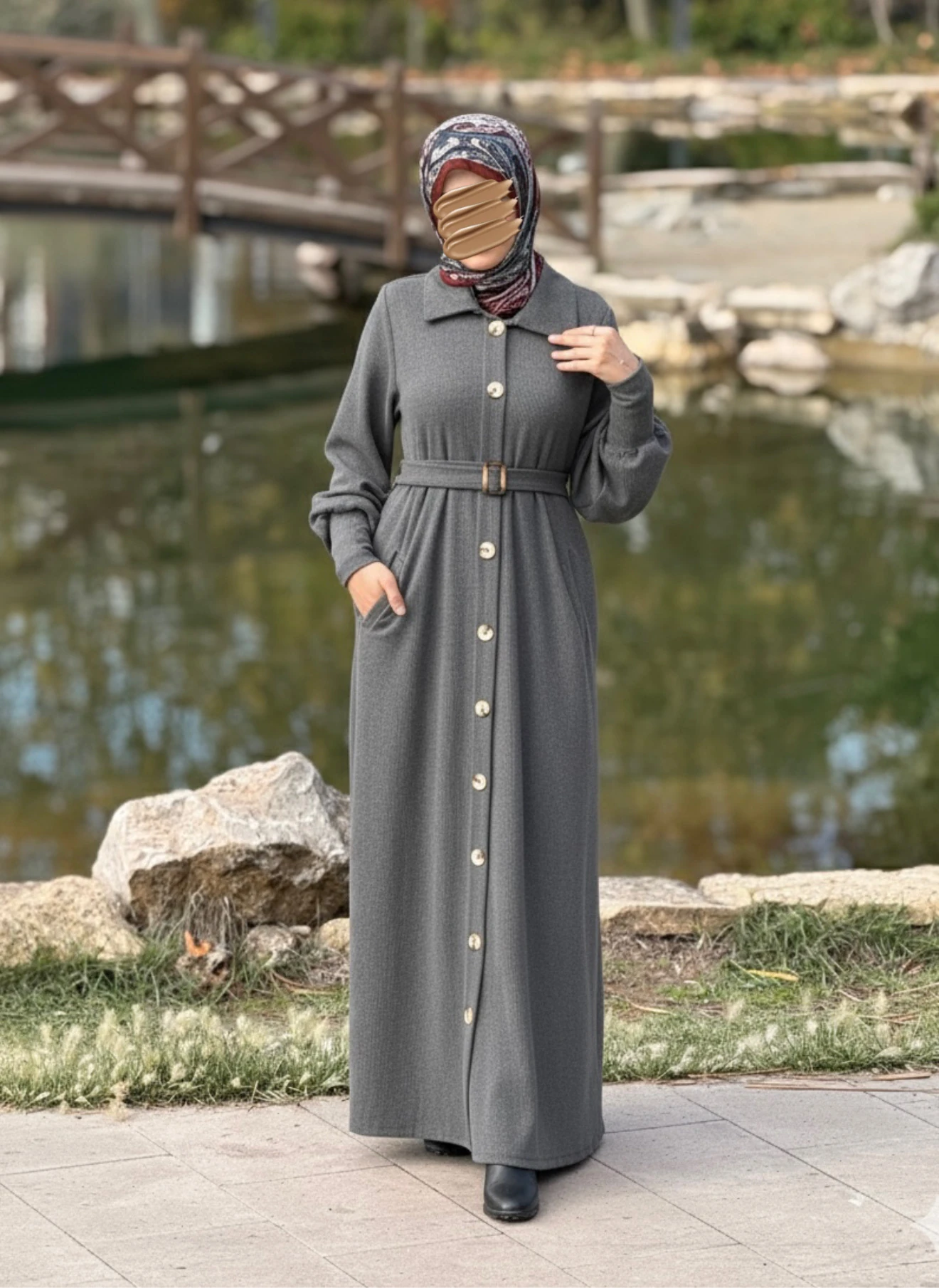 Ankanoor Flato Cepli Toka Kemerli Örme Ferace ANKA255115 - gri