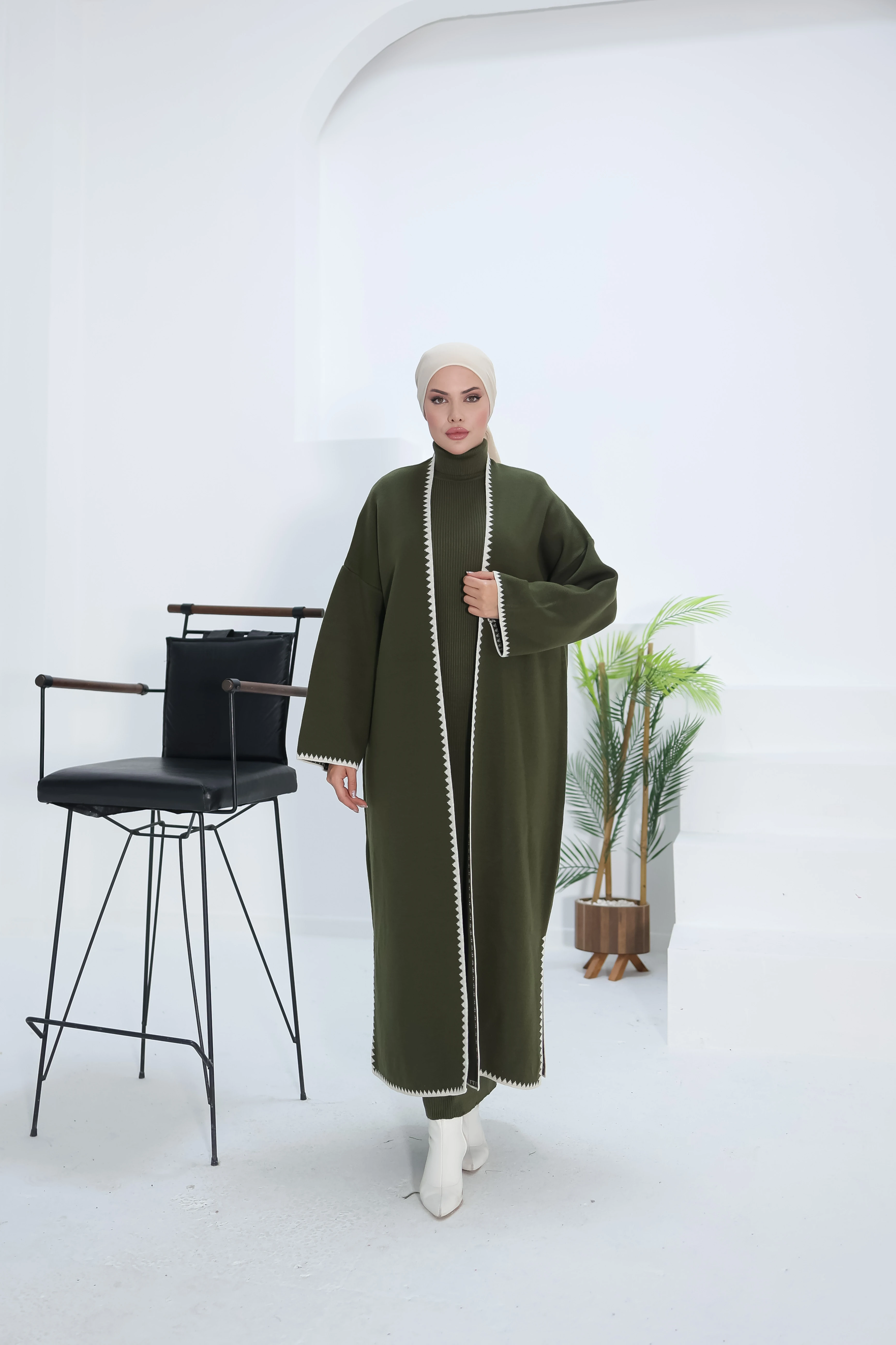 Ankanoor Çoban Nakışlı Triko Hırka ANKA18204 - haki