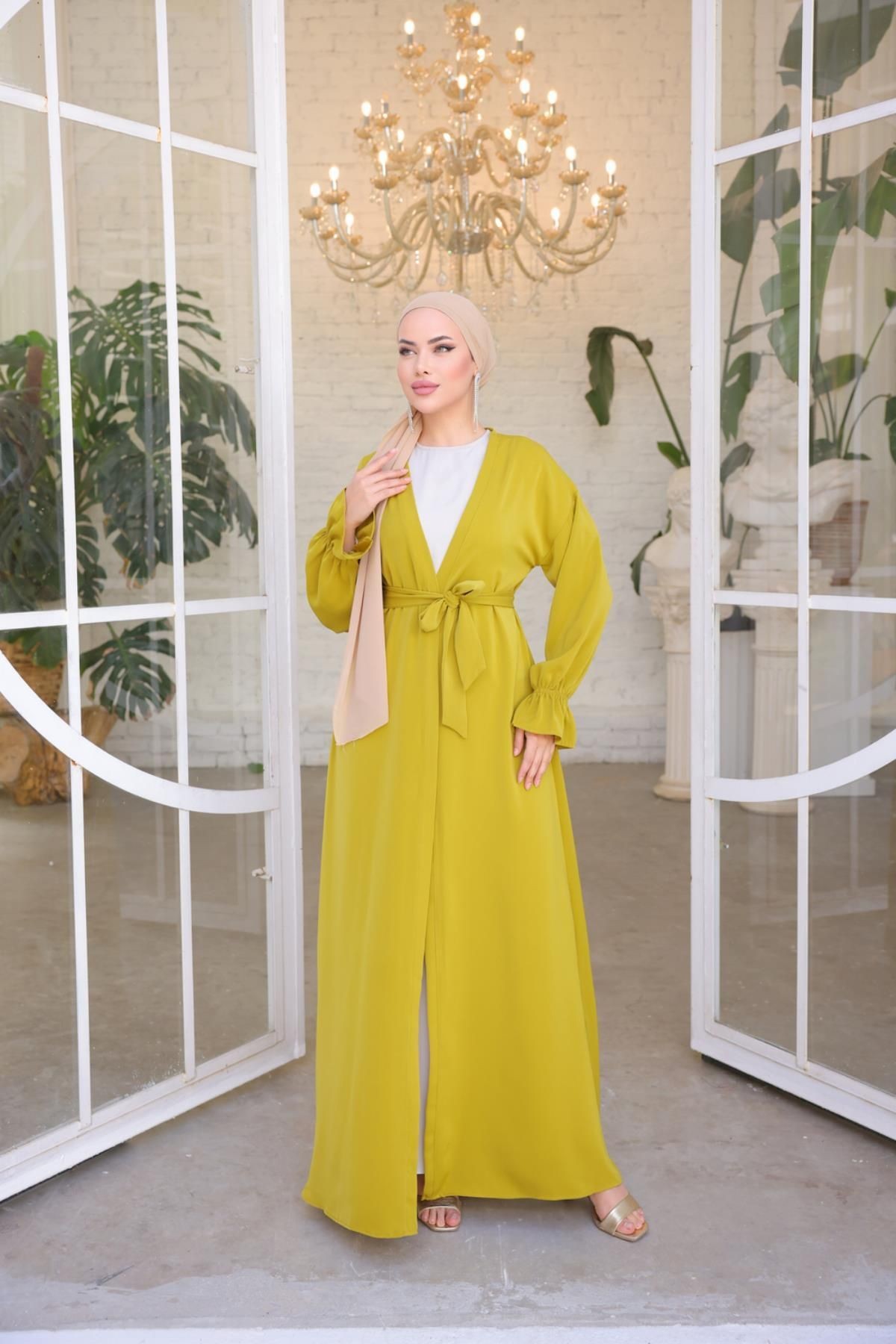 Ankanoor Siyah Garnili Kuşaklı Ikili Abaya Takım Anka255041