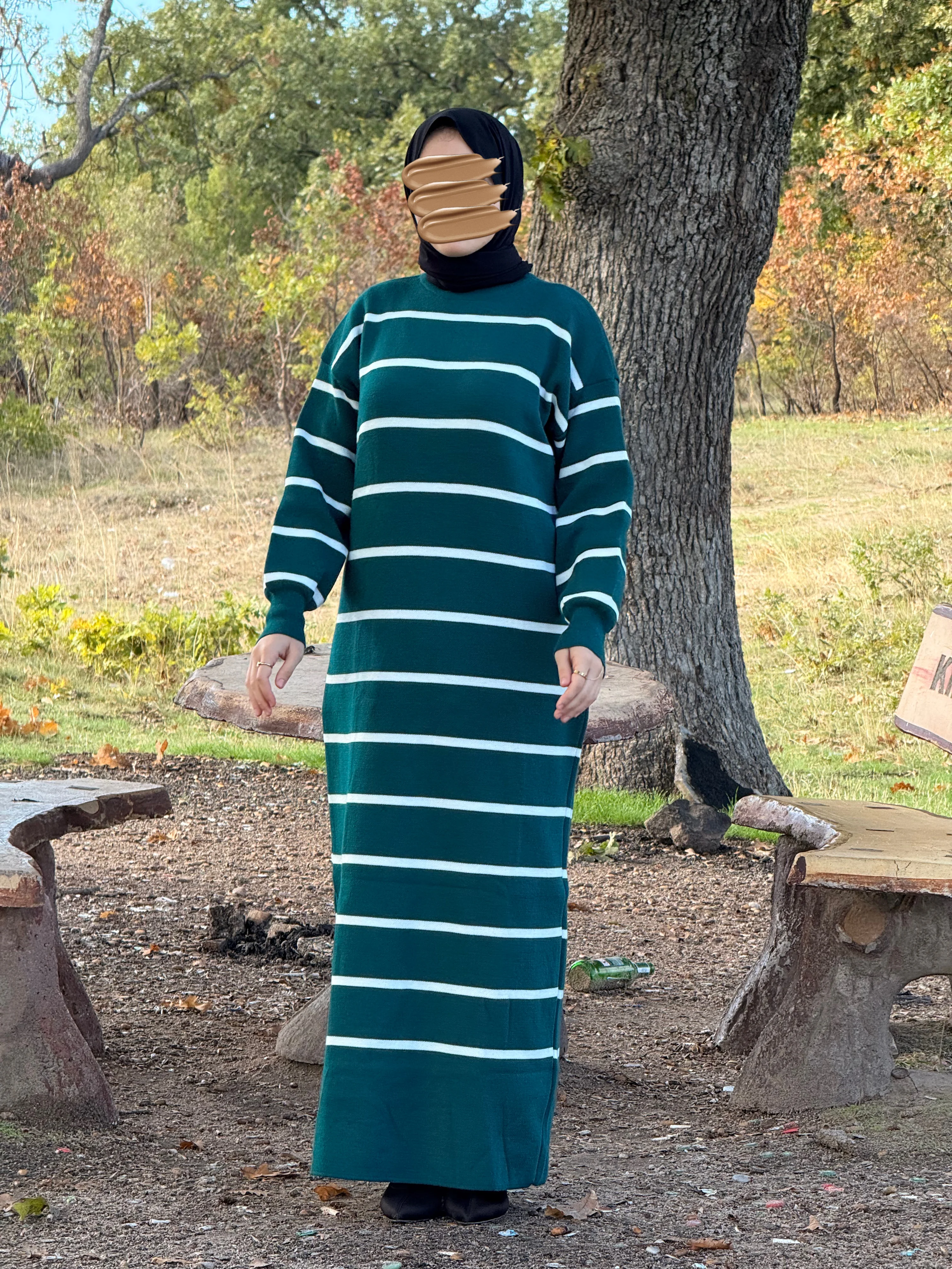 Ankanoor Çizgili Triko Elbise ANKA252010 - zümrüt