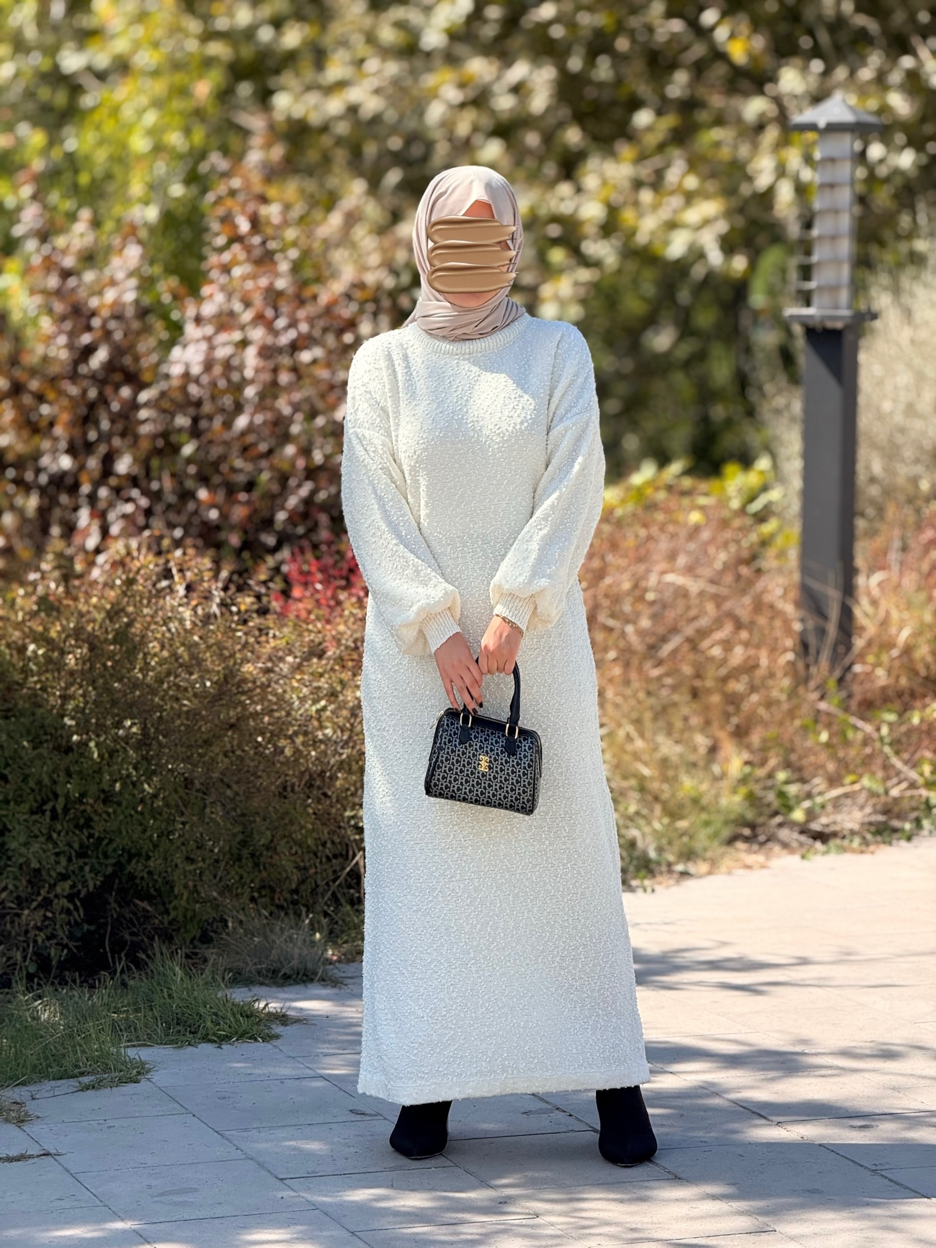 Ankanoor Tasarım Oversize Triko Elbise ANKA252003 - ekru