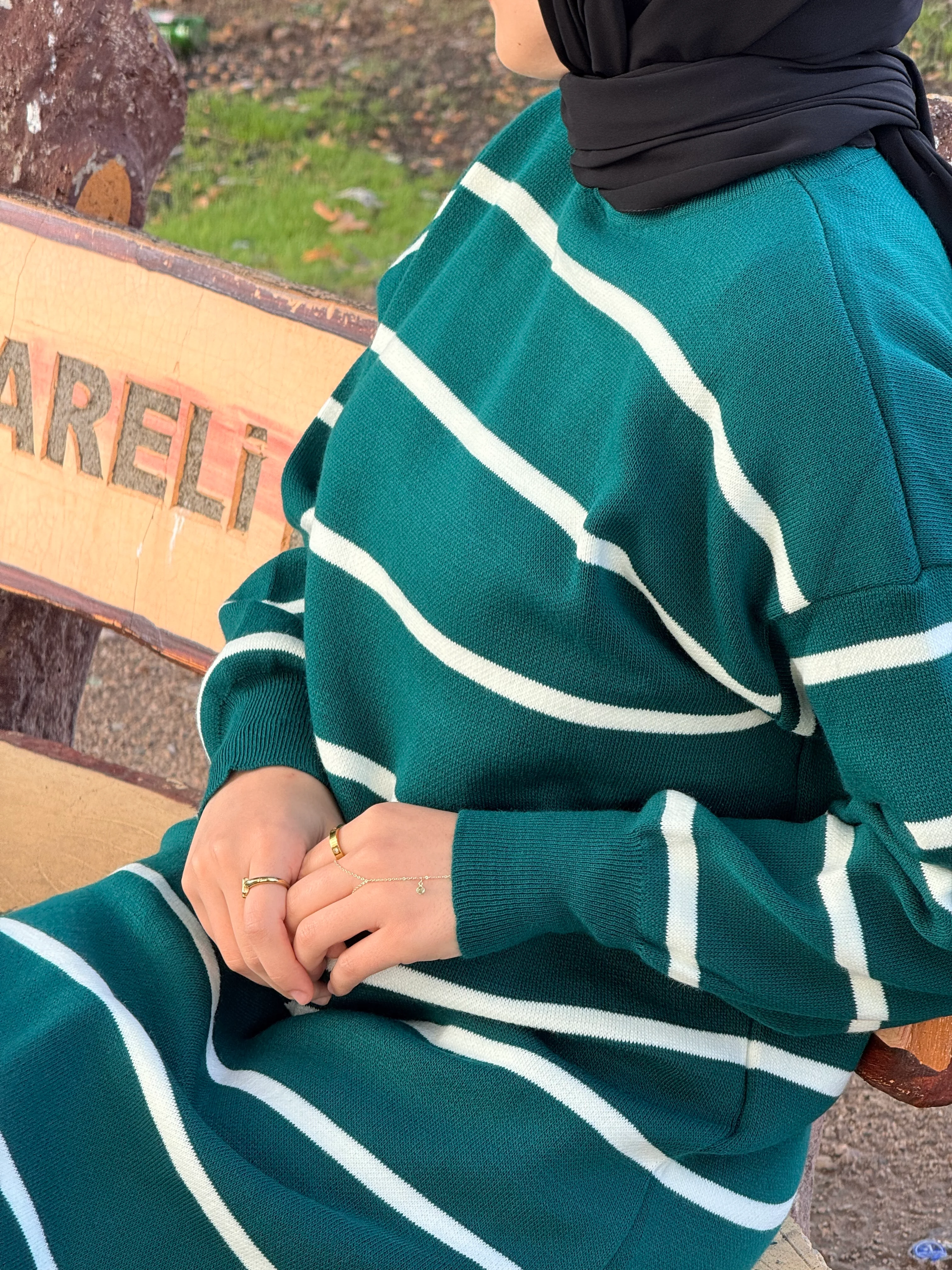 Ankanoor Çizgili Triko Elbise ANKA252010