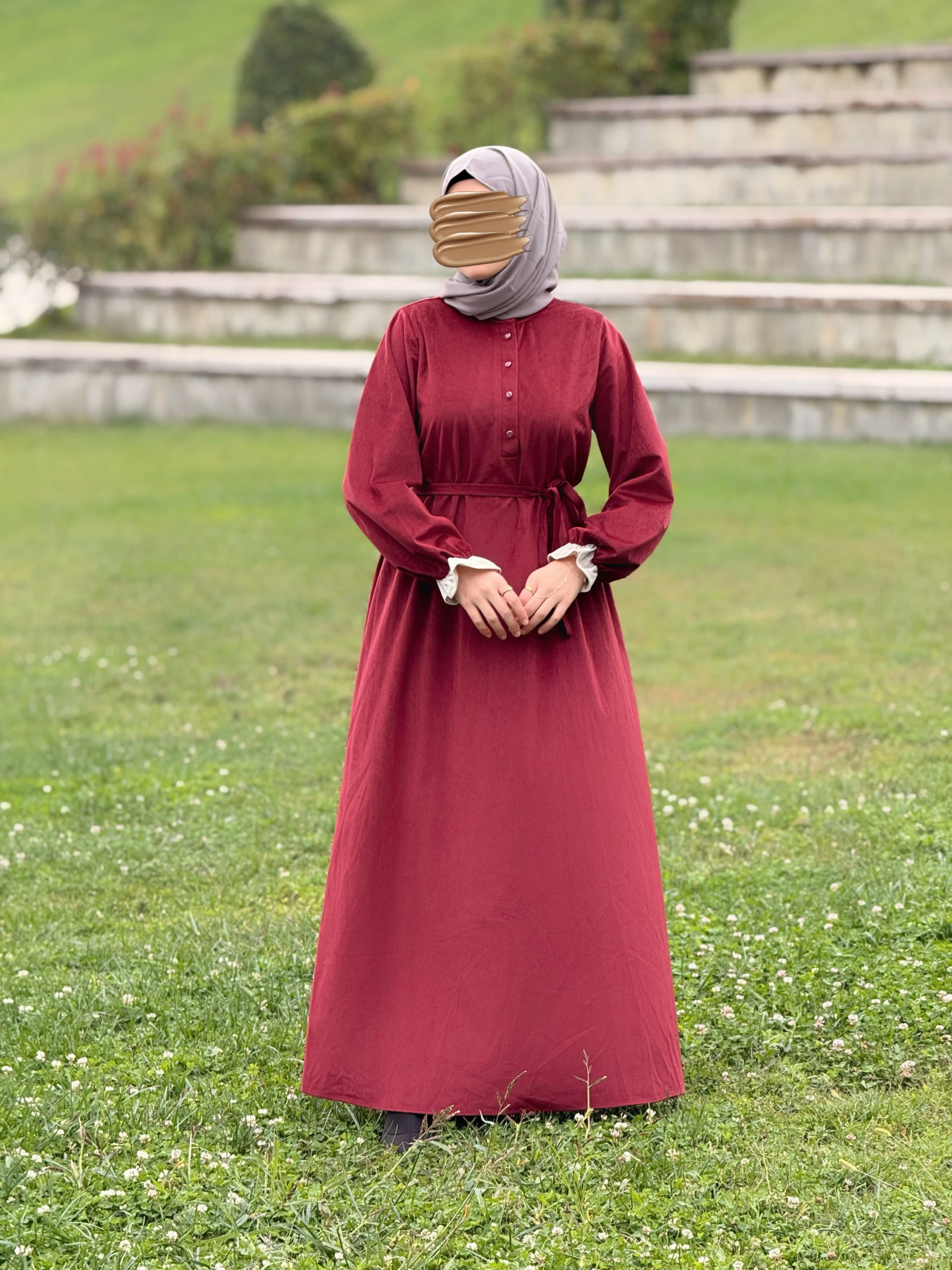 Ankanoor Garnili Kadife Elbise ANKA255112 - bordo