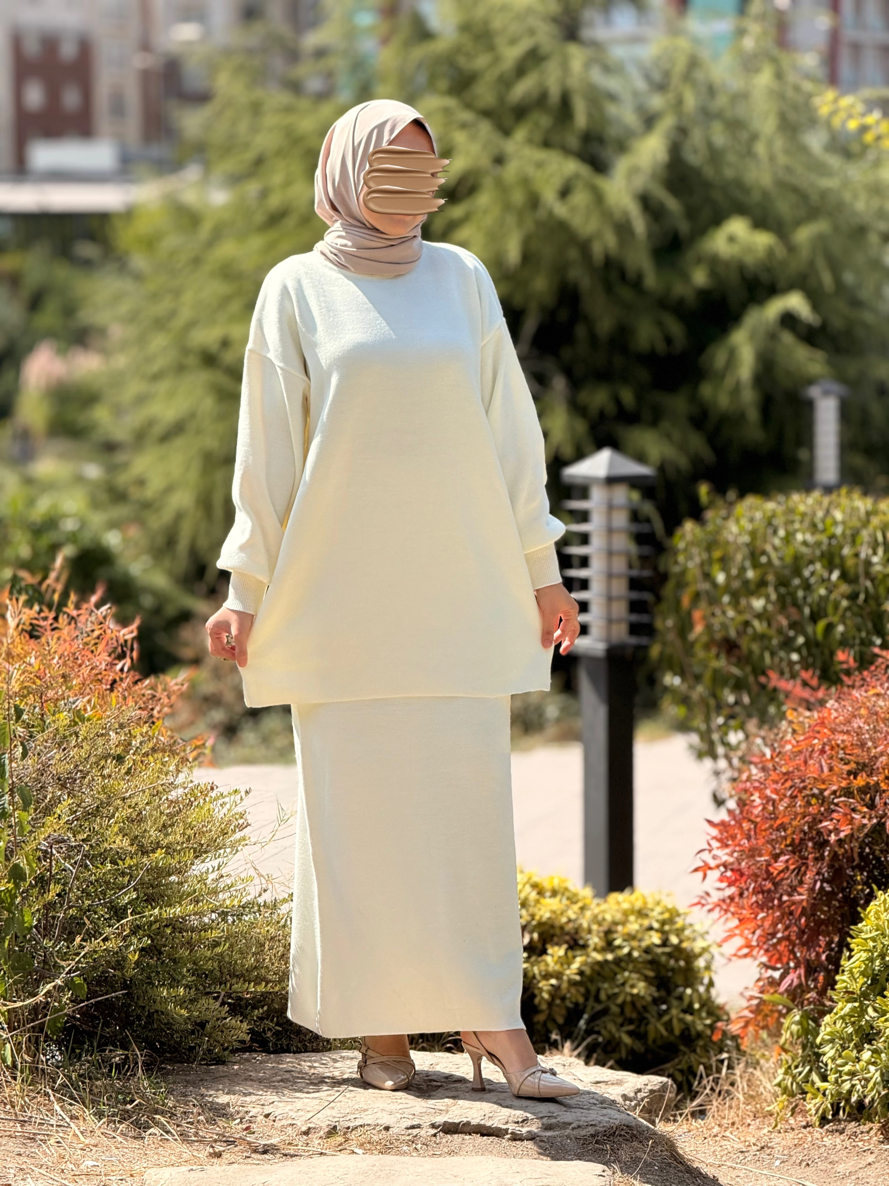 Ankanoor Triko Etek Bluz Takımı ANKA252002 - ekru