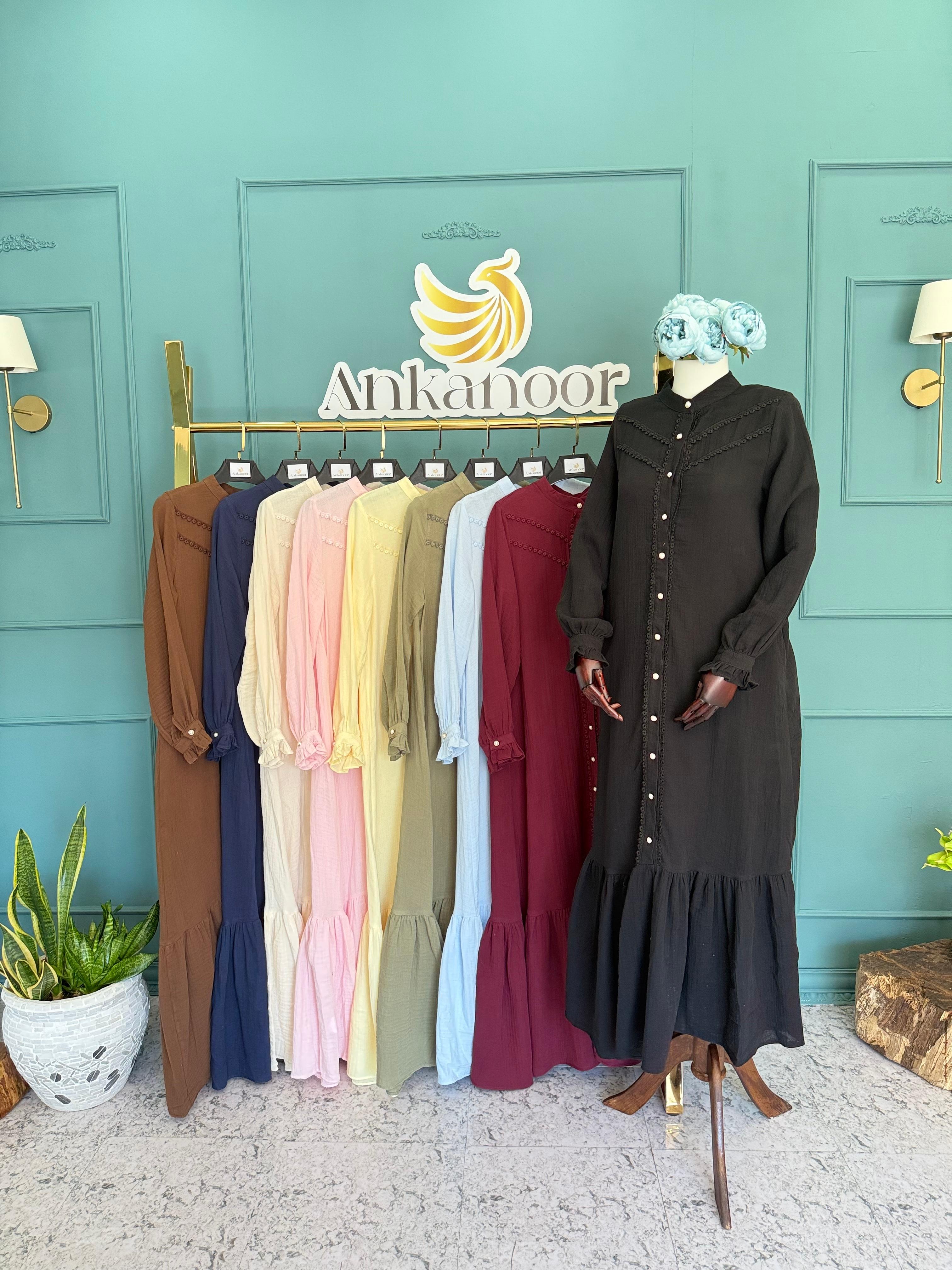 Ankanoor Eteği Fırfırlı Dantelli Müslin Elbise Anka255101