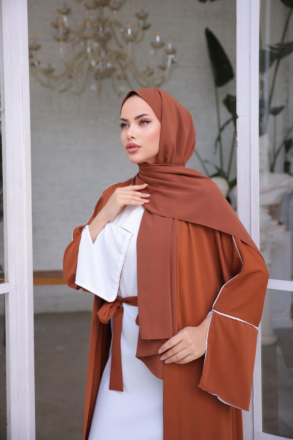 Ankanoor Hardal Biyeli Renk Garnili Abaya Takım Anka255042
