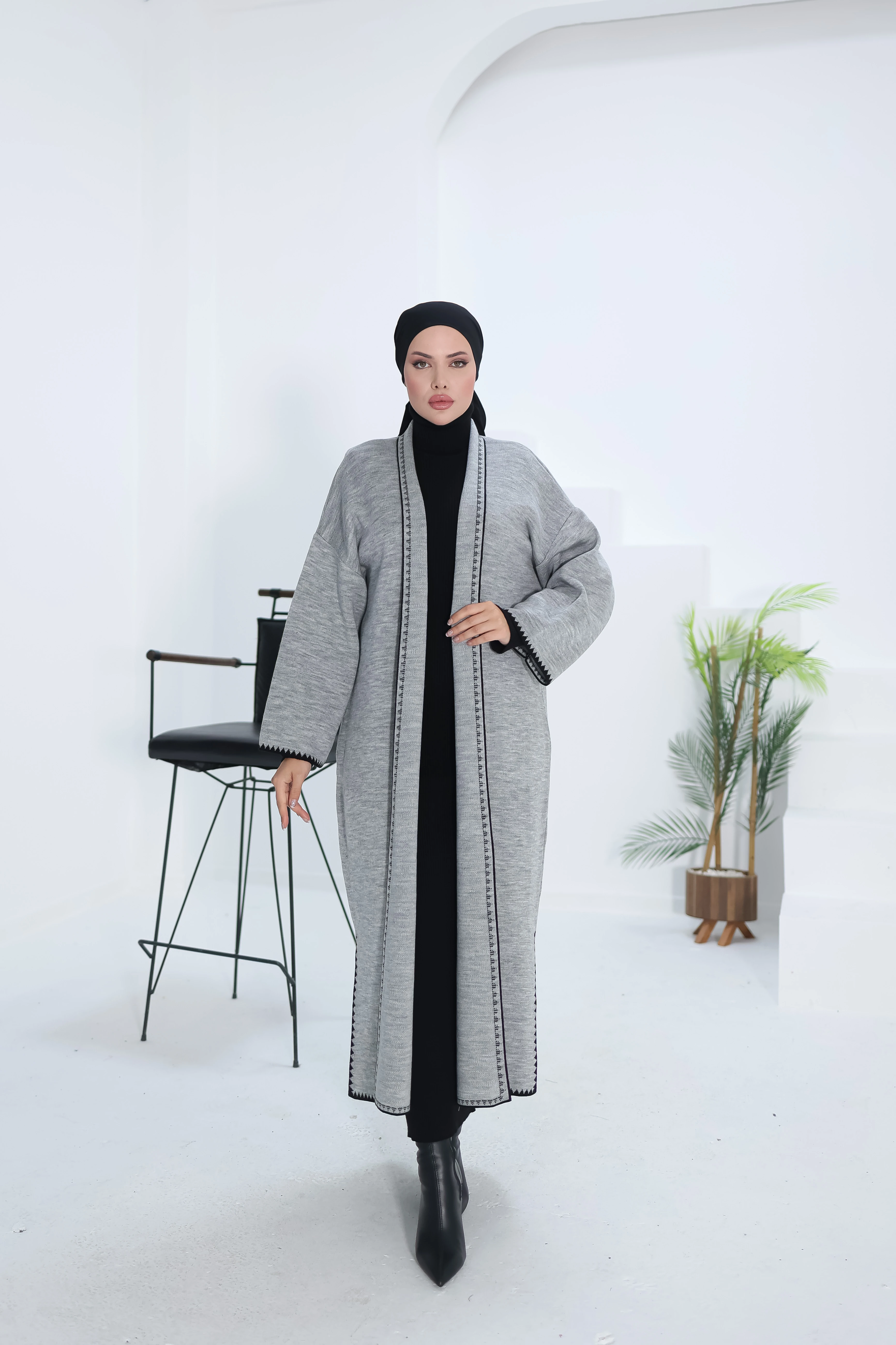 Ankanoor Çoban Nakışlı Triko Hırka ANKA18204 - gri