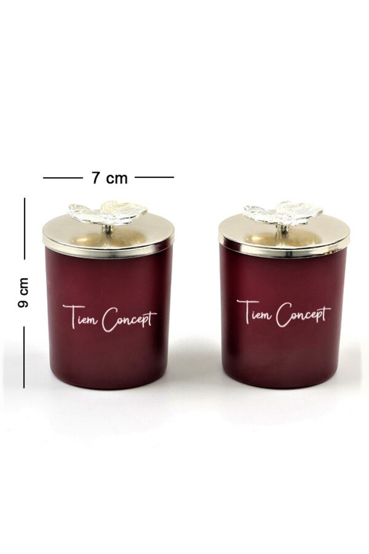 Tiem Concept Dekoratif Özel Tasarım Gümüş Çiçek Tepelikli Amber Kokulu 2li Bordo Bardak Mum Seti