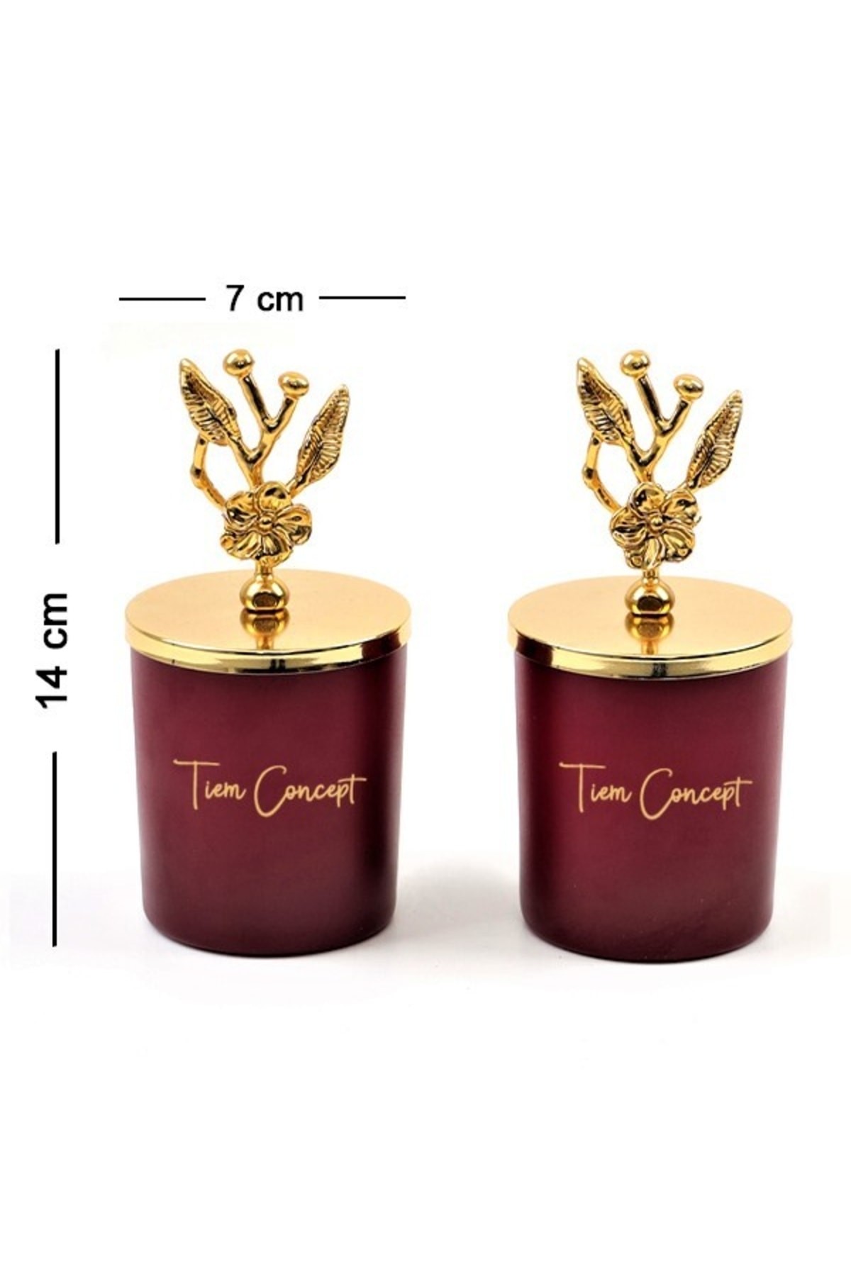 Tiem Concept Dekoratif Gold Zeytin Dalı Tepelikli Amber Kokulu 2li Bordo Bardak Mum Seti
