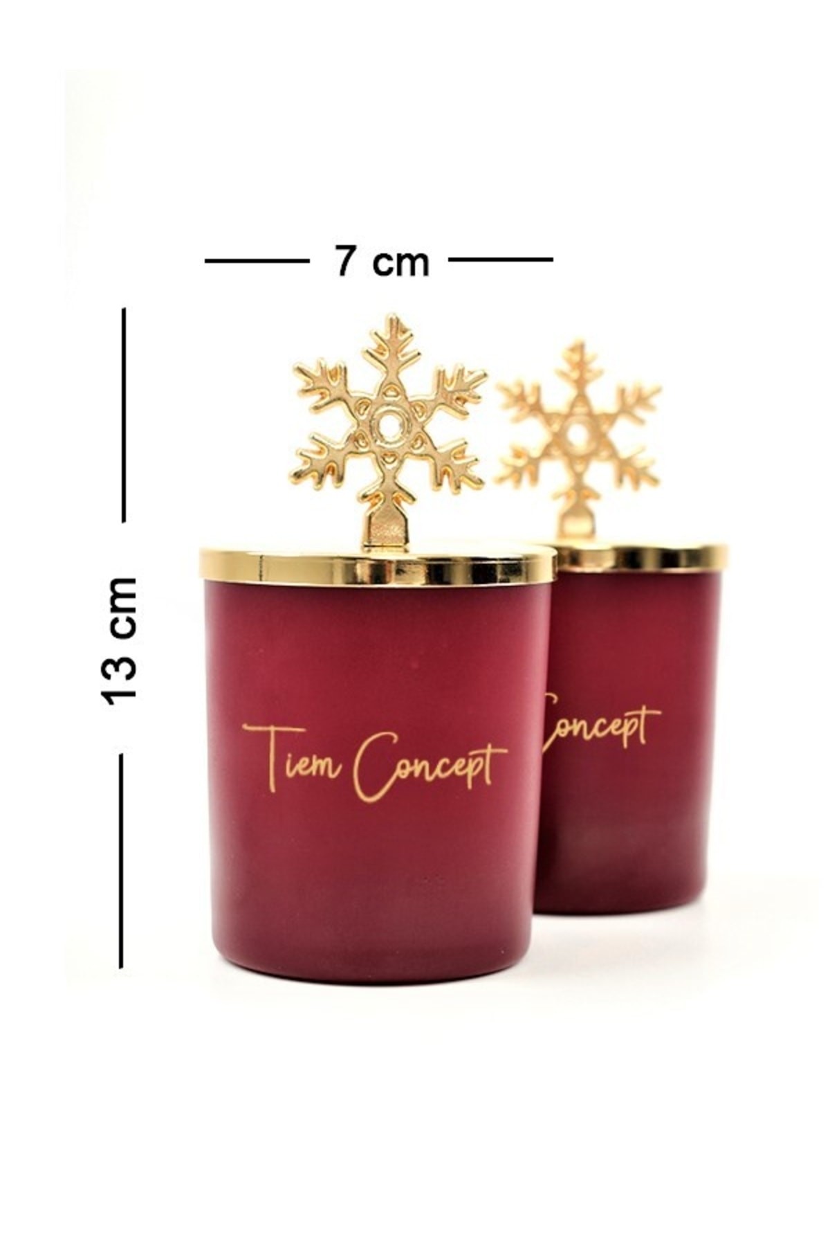 Tiem Concept Dekoratif Özel Tasarım Gold Kar Tanesi Tepelikli Amber Kokulu 2li Bordo Bardak Mum Seti