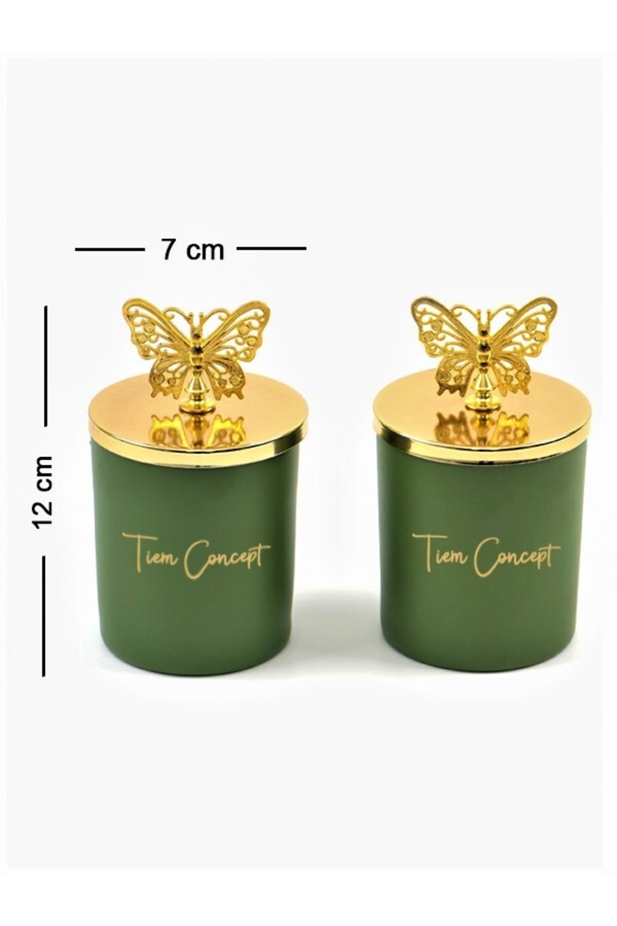 Tiem Concept Dekoratif Gold Kelebek Tepelikli Yeşil Çay Kokulu 2li Yeşil Bardak Mum Seti